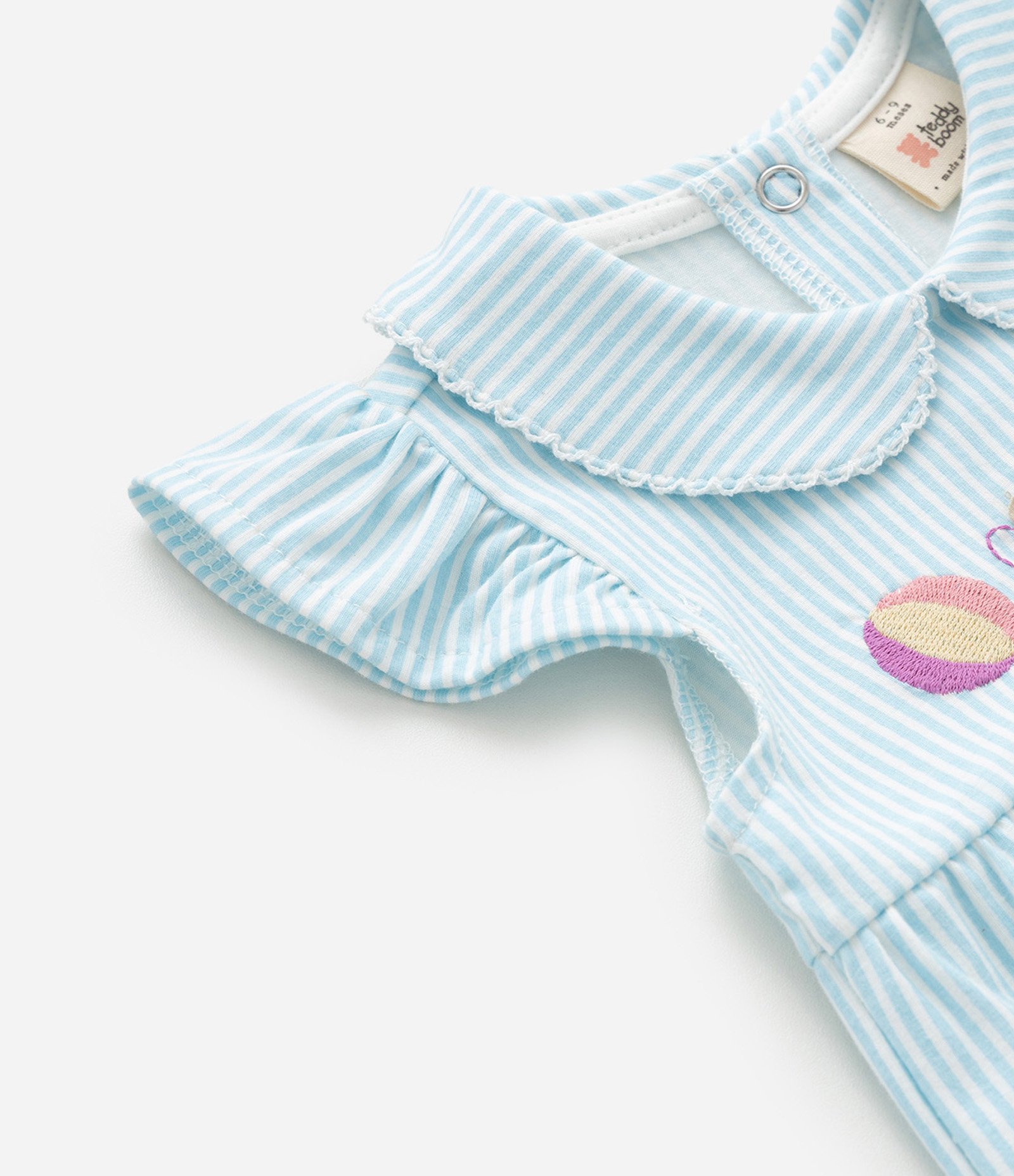 Body Infantil com Estampa de Listras e Bordado de Urso - Tam 0 a 18 Meses Azul 4