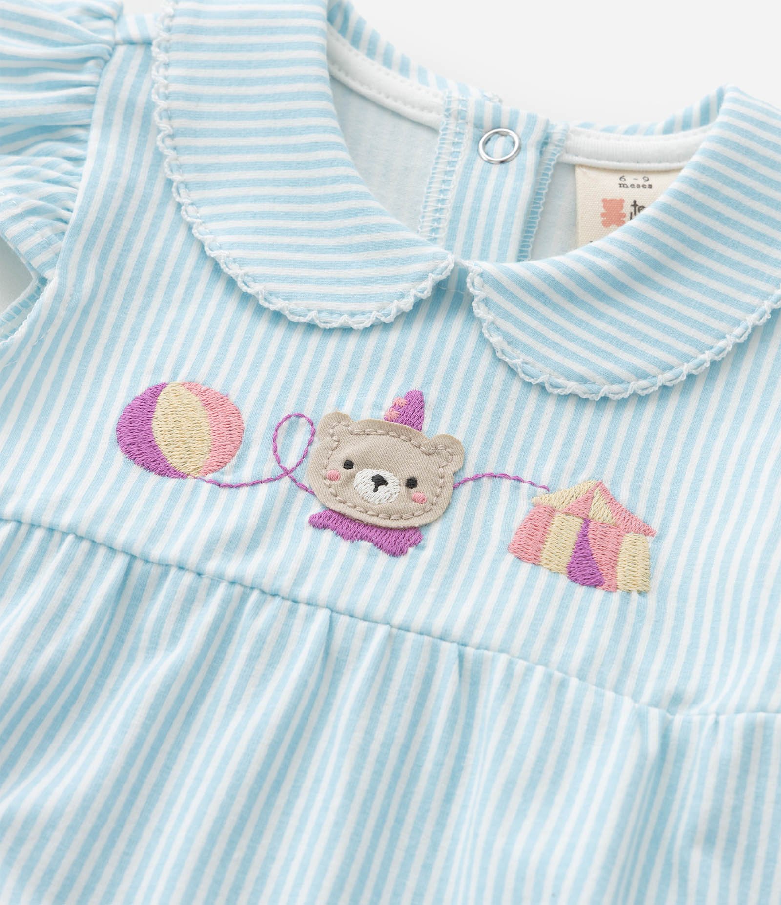 Body Infantil com Estampa de Listras e Bordado de Urso - Tam 0 a 18 Meses Azul 7