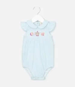 Body Infantil com Estampa de Listras e Bordado de Urso - Tam 0 a 18 Meses