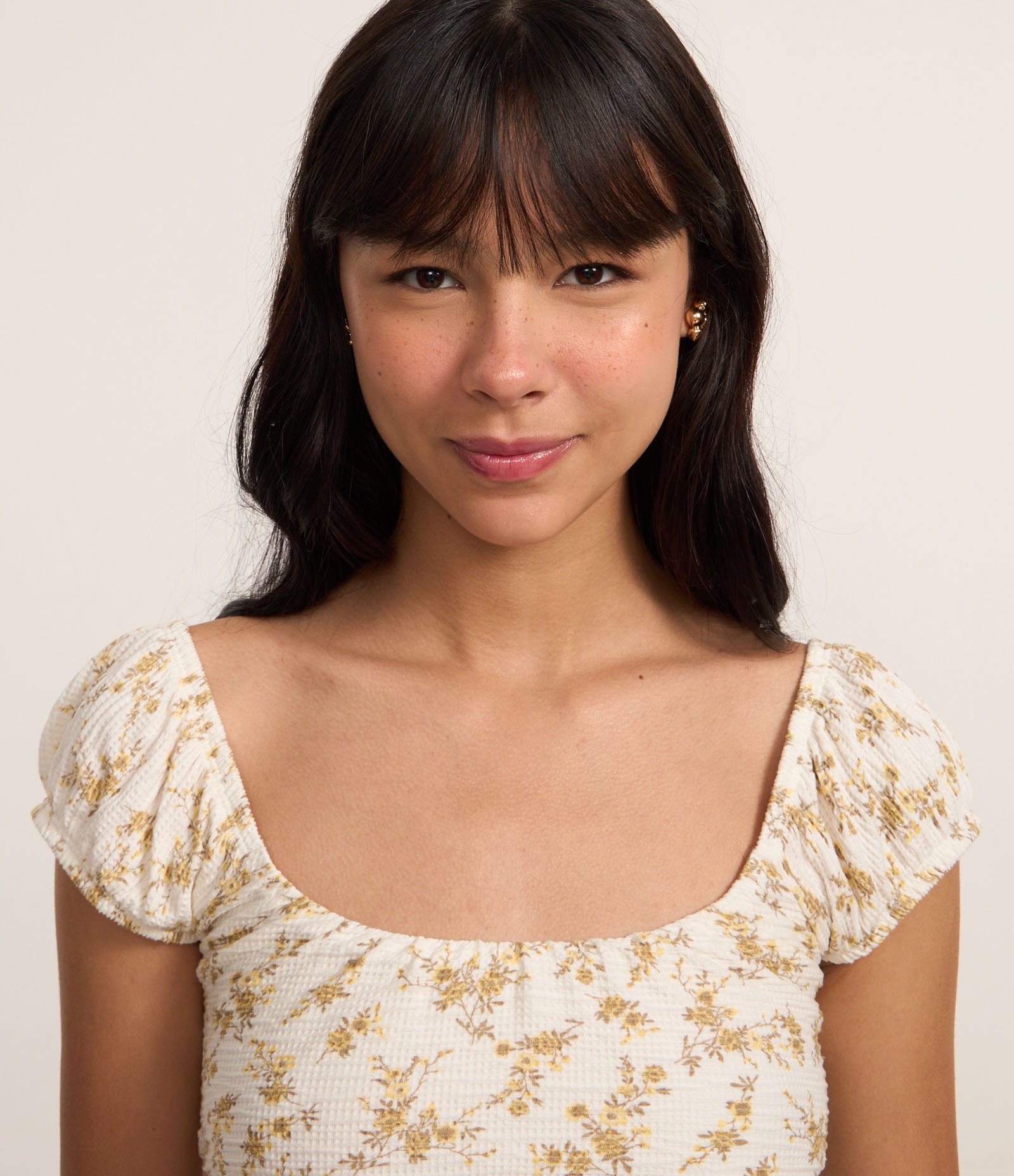 Vestido Midi em Viscose Texturizada e Estampada Liberty Off White 3