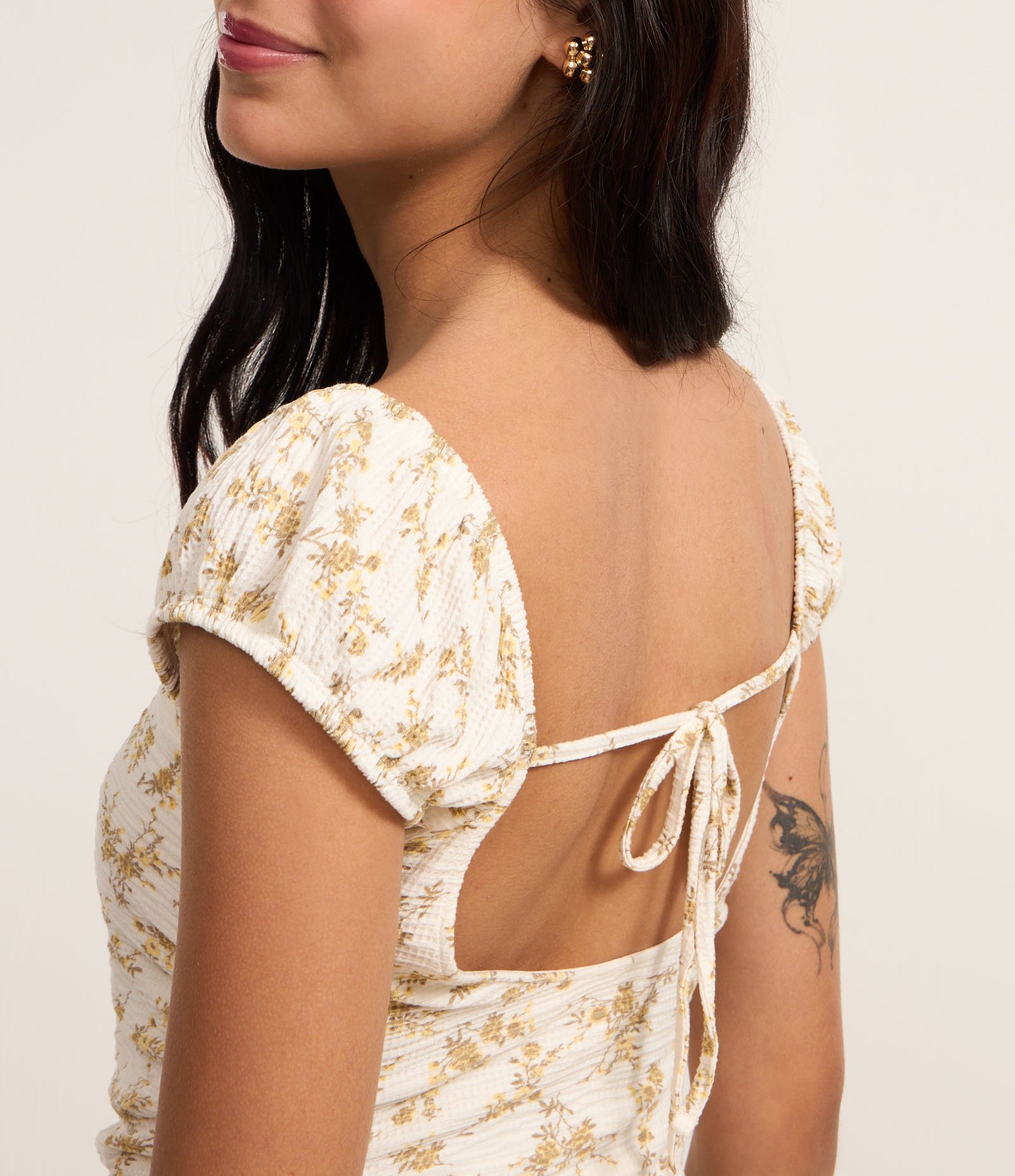 Vestido Midi em Viscose Texturizada e Estampada Liberty Off White 4