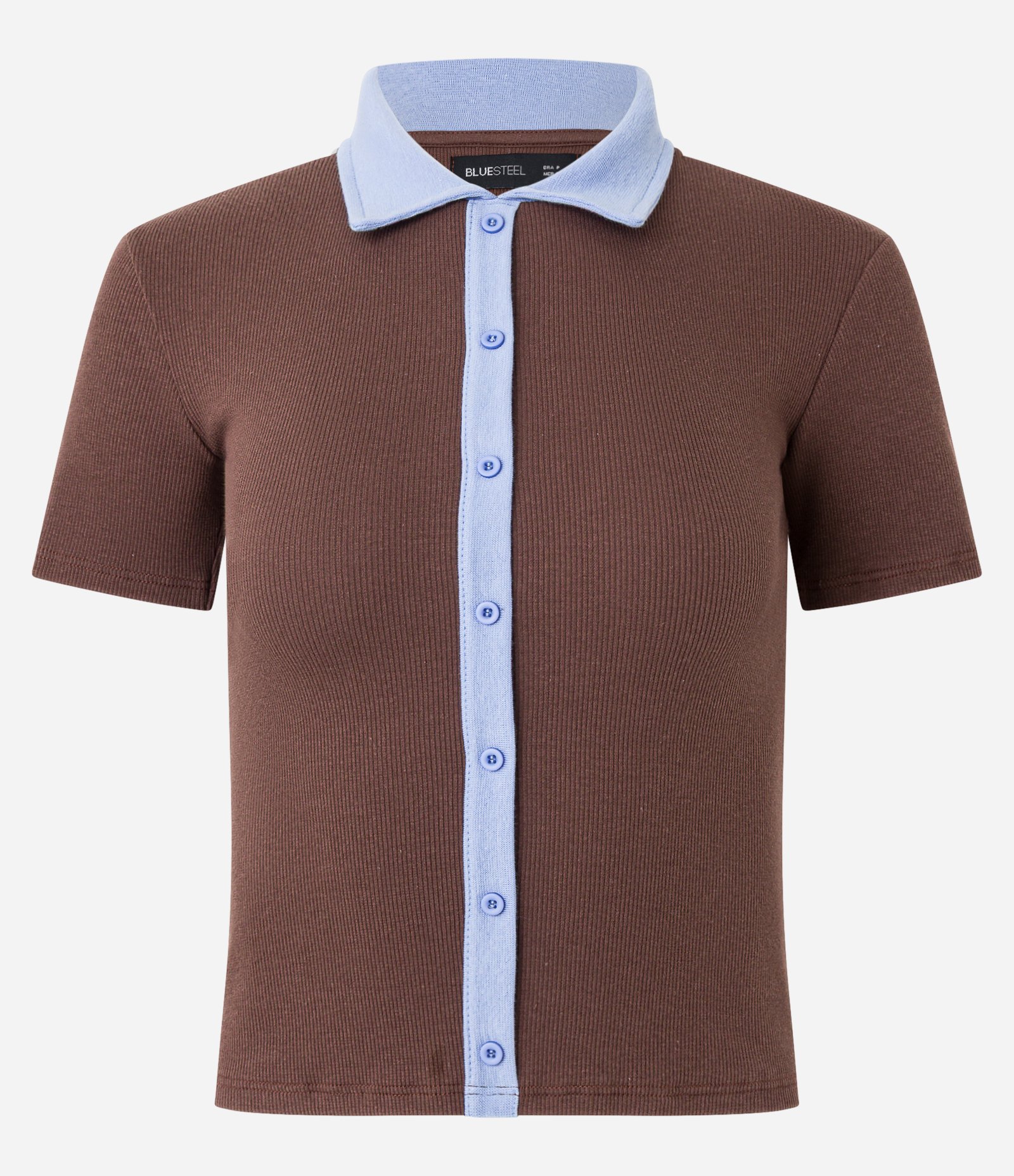 Blusa em Ribana com Gola Polo e Abotoamento Frontal Marrom 4