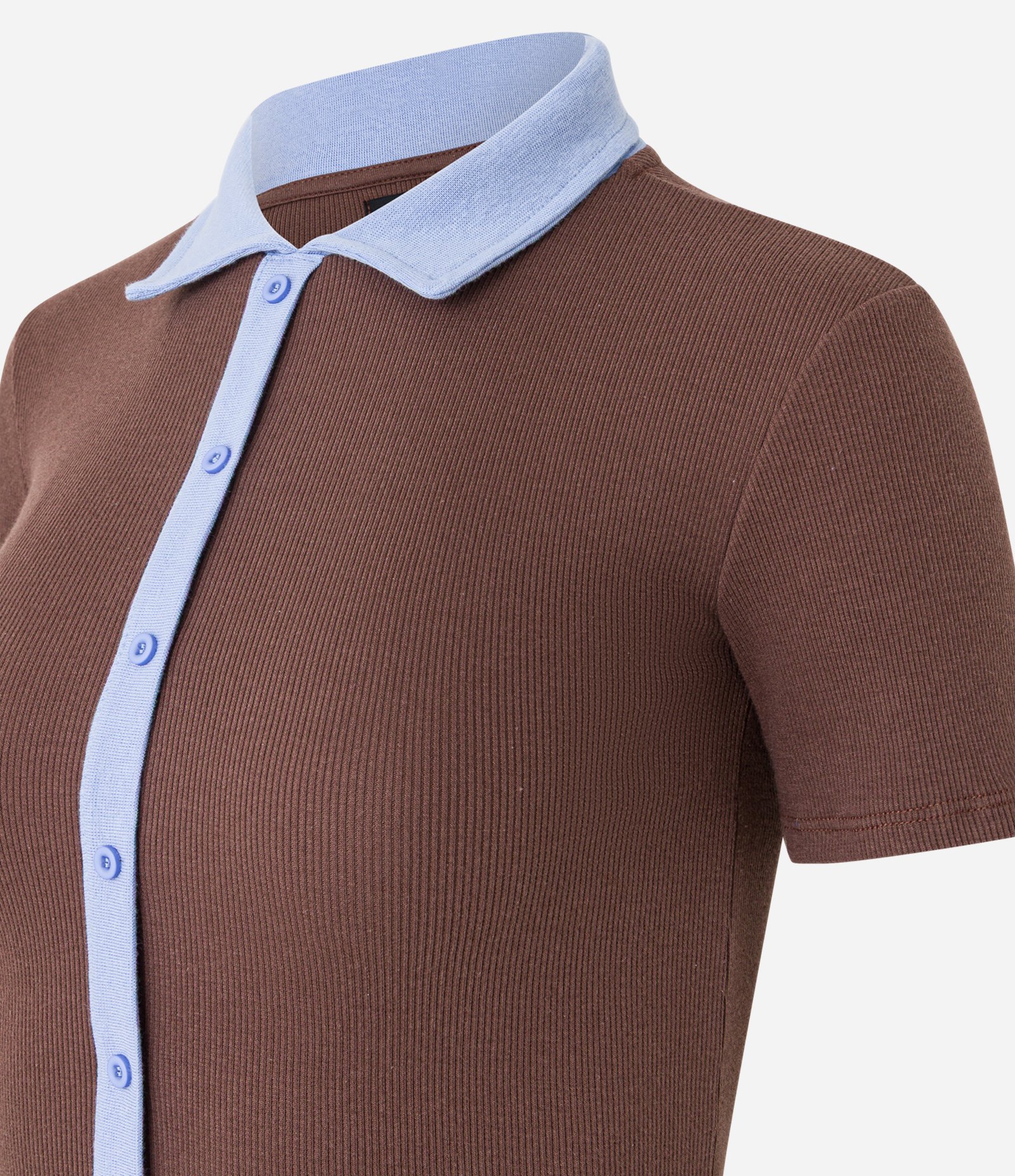 Blusa em Ribana com Gola Polo e Abotoamento Frontal Marrom 5