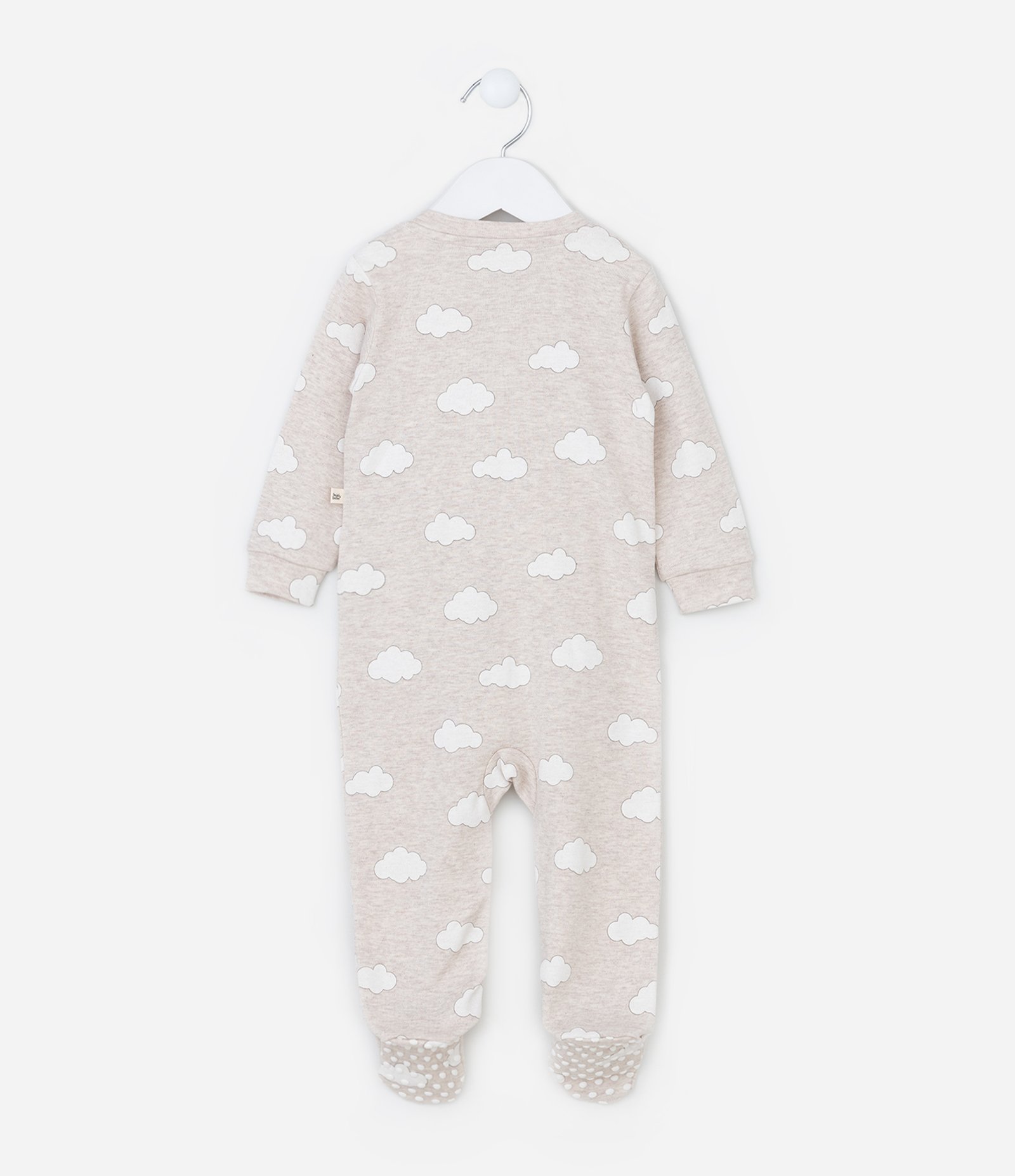 Macacão Infantil com Estampa de Nuvens e Pé Fechado – Tam RN a 18 Meses Bege Mescla 3
