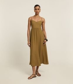 Vestido Evasê Midi Alfaiatado em Viscose com Busto Recortado