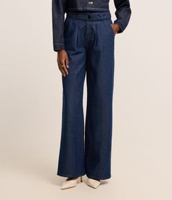 Calça Wide Leg Clochard em Jeans com Cintura Alta e Cinto