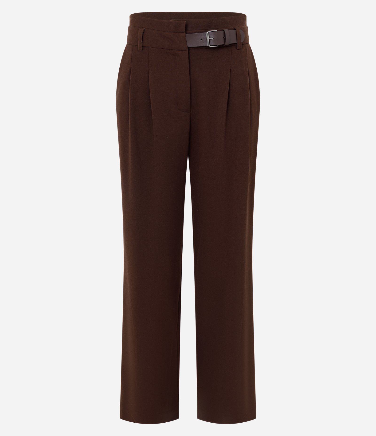 Calça Wide Leg Alfaiatada com Cinto em PU Marrom 5