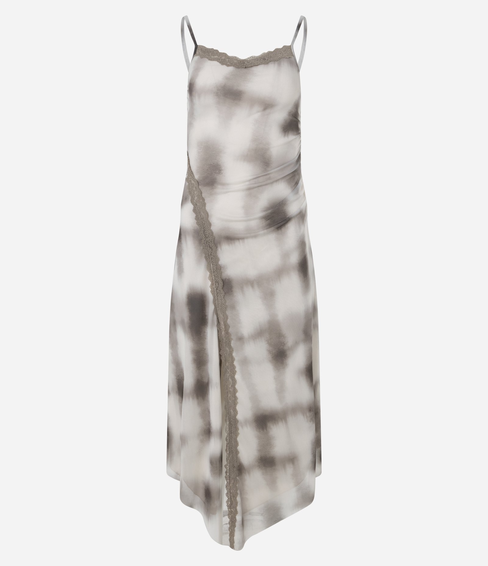 Vestido New Midi em Tule Transpassado com Estampa Xadrez Cinza 5