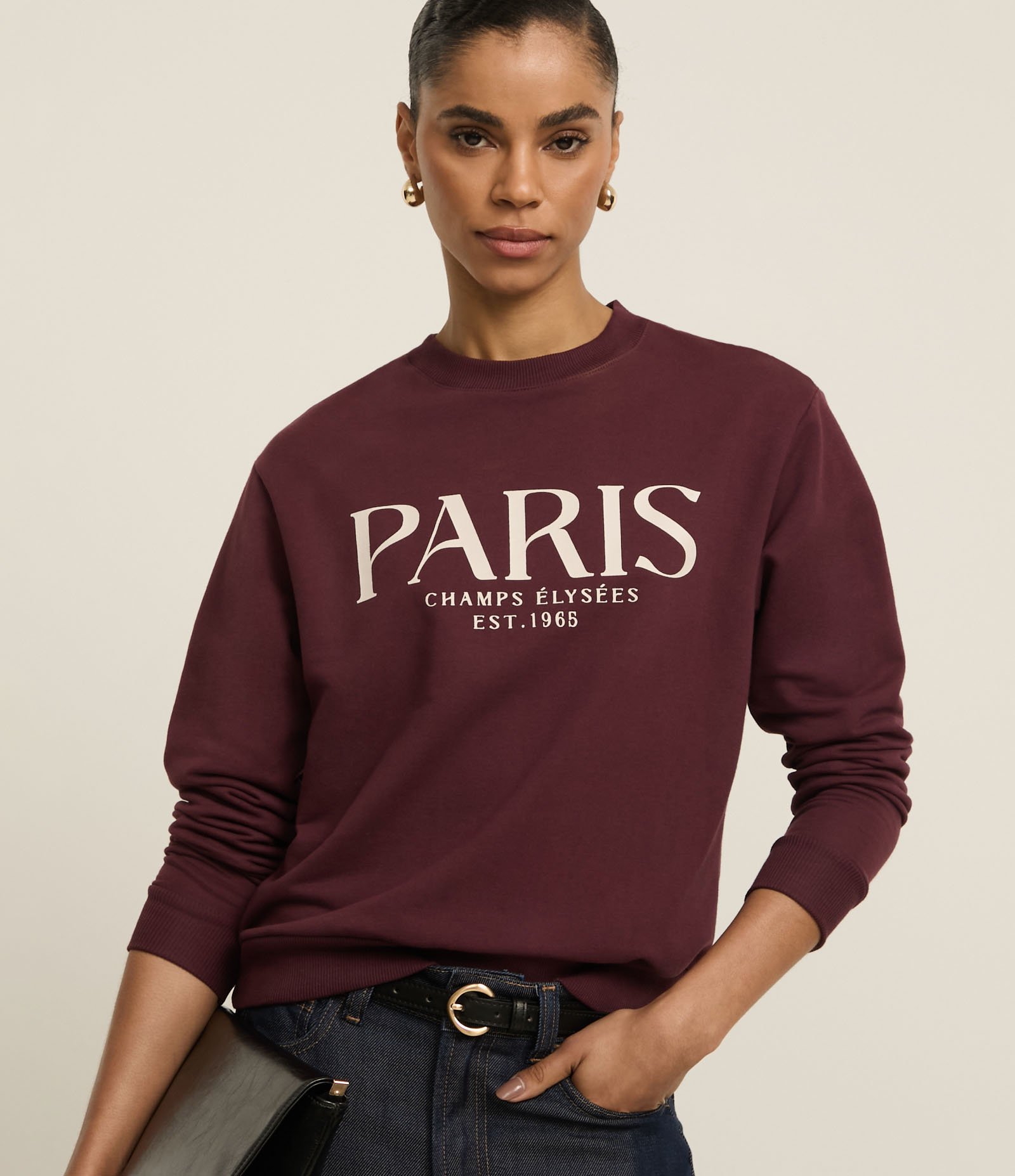 Casaco de Moletom com Lettering Paris Champs Élysées Vinho 1