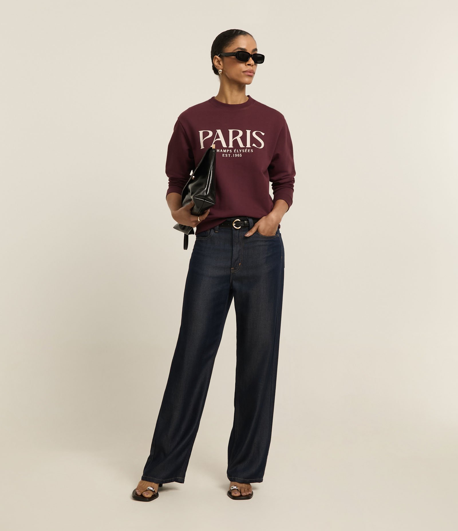 Casaco de Moletom com Lettering Paris Champs Élysées Vinho 2