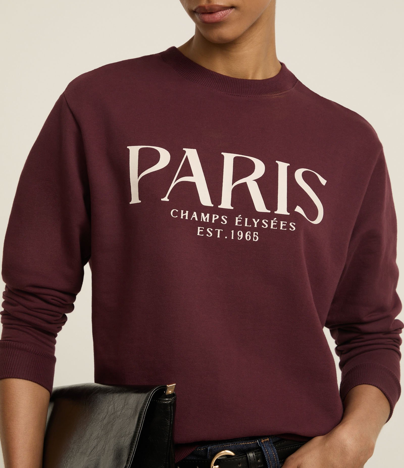 Casaco de Moletom com Lettering Paris Champs Élysées Vinho 3