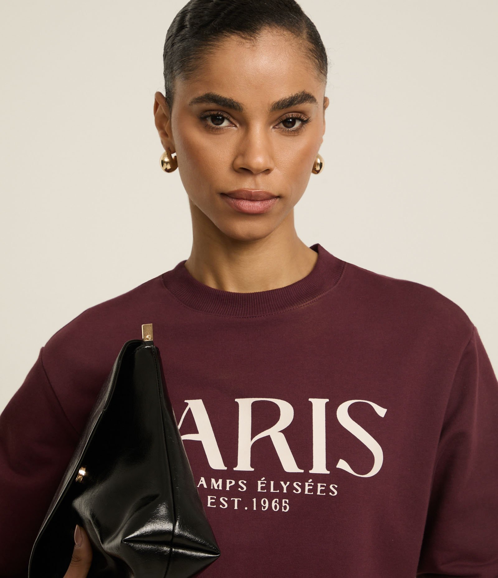 Casaco de Moletom com Lettering Paris Champs Élysées Vinho 4