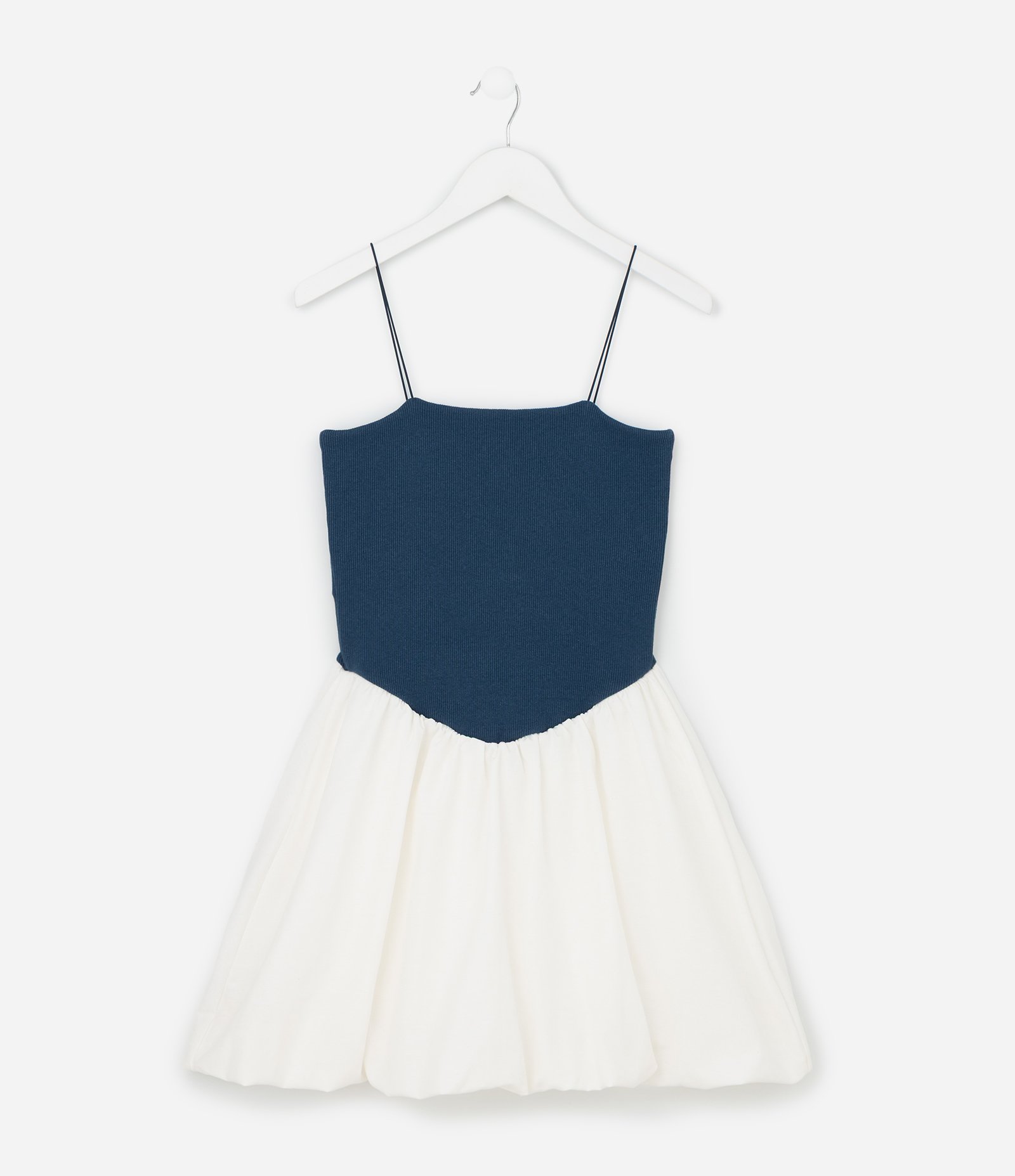 Vestido Infantil Balonê em Ribana com Alça Rabo de Rato - Tam 5 a 14 Anos Branco/Azul 2