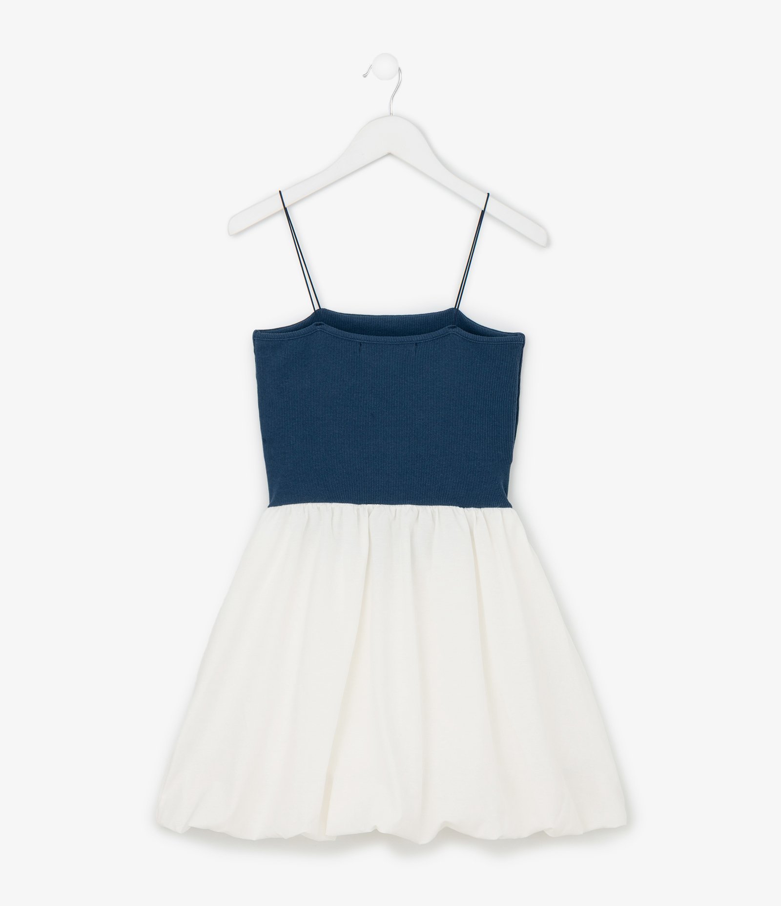 Vestido Infantil Balonê em Ribana com Alça Rabo de Rato - Tam 5 a 14 Anos Branco/Azul 3