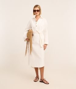 Vestido New Midi em Sarja com Amarração