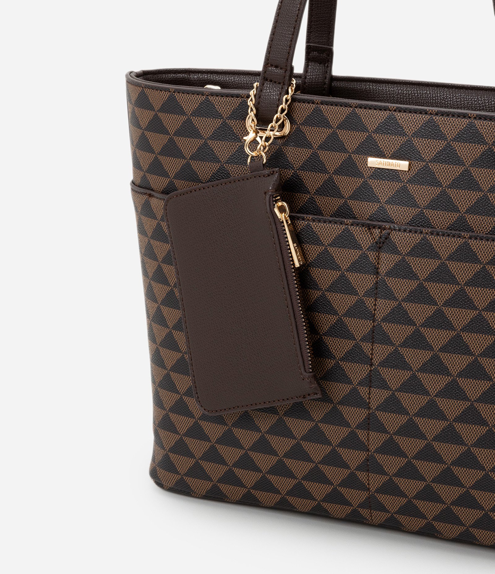 Bolsa Shooper com Carteira e Estampa Triângulo Marrom/Preto 8