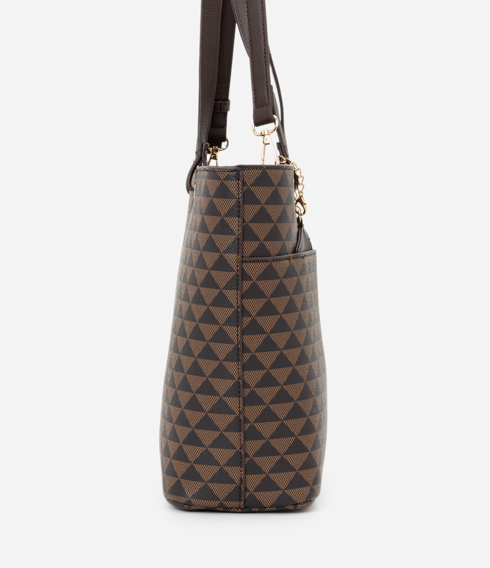Bolsa Shooper com Carteira e Estampa Triângulo Marrom/Preto 2
