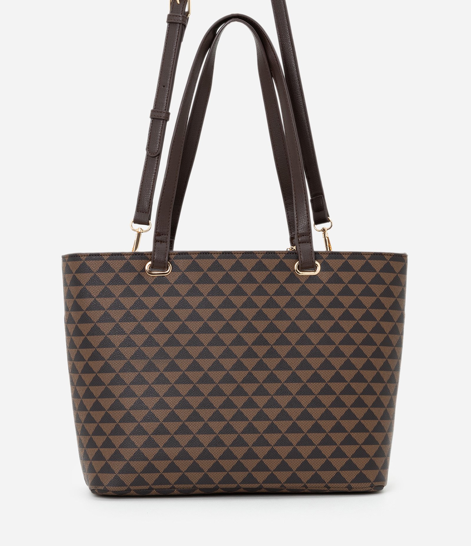 Bolsa Shooper com Carteira e Estampa Triângulo Marrom/Preto 3