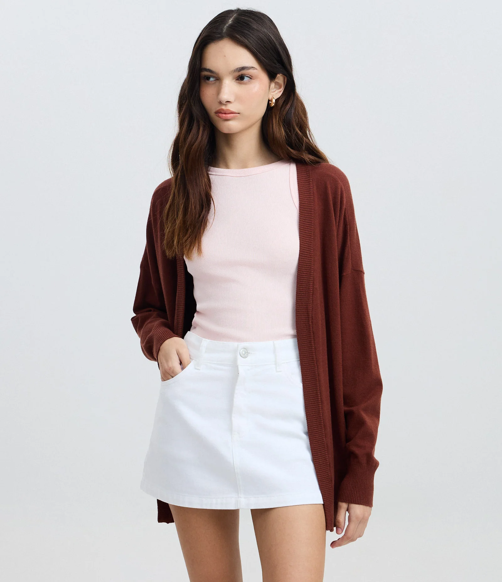 Cardigan Básico em Tricô Leve Marrom 1