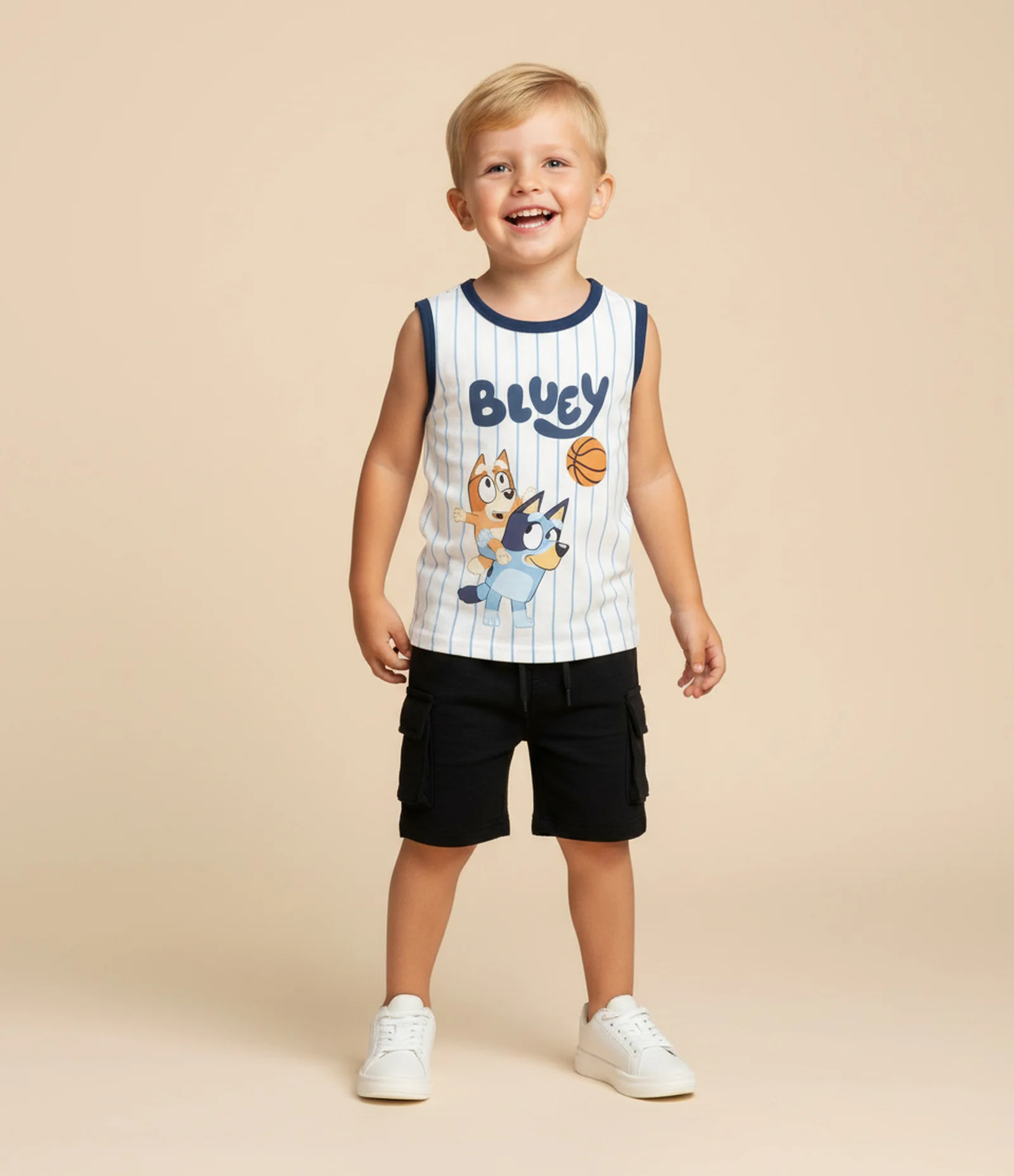 Regata Infantil de Basquete em Microfibra Bluey e Bingo - Tam  1 a 6 Anos Branco/Azul 1