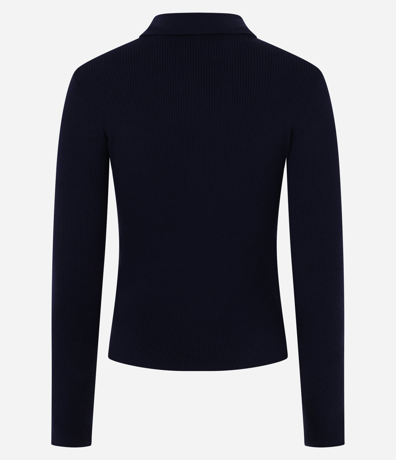 Blusa em Viscose em EfeitoTricô com Gola Polo e Zíper Azul Escuro 3