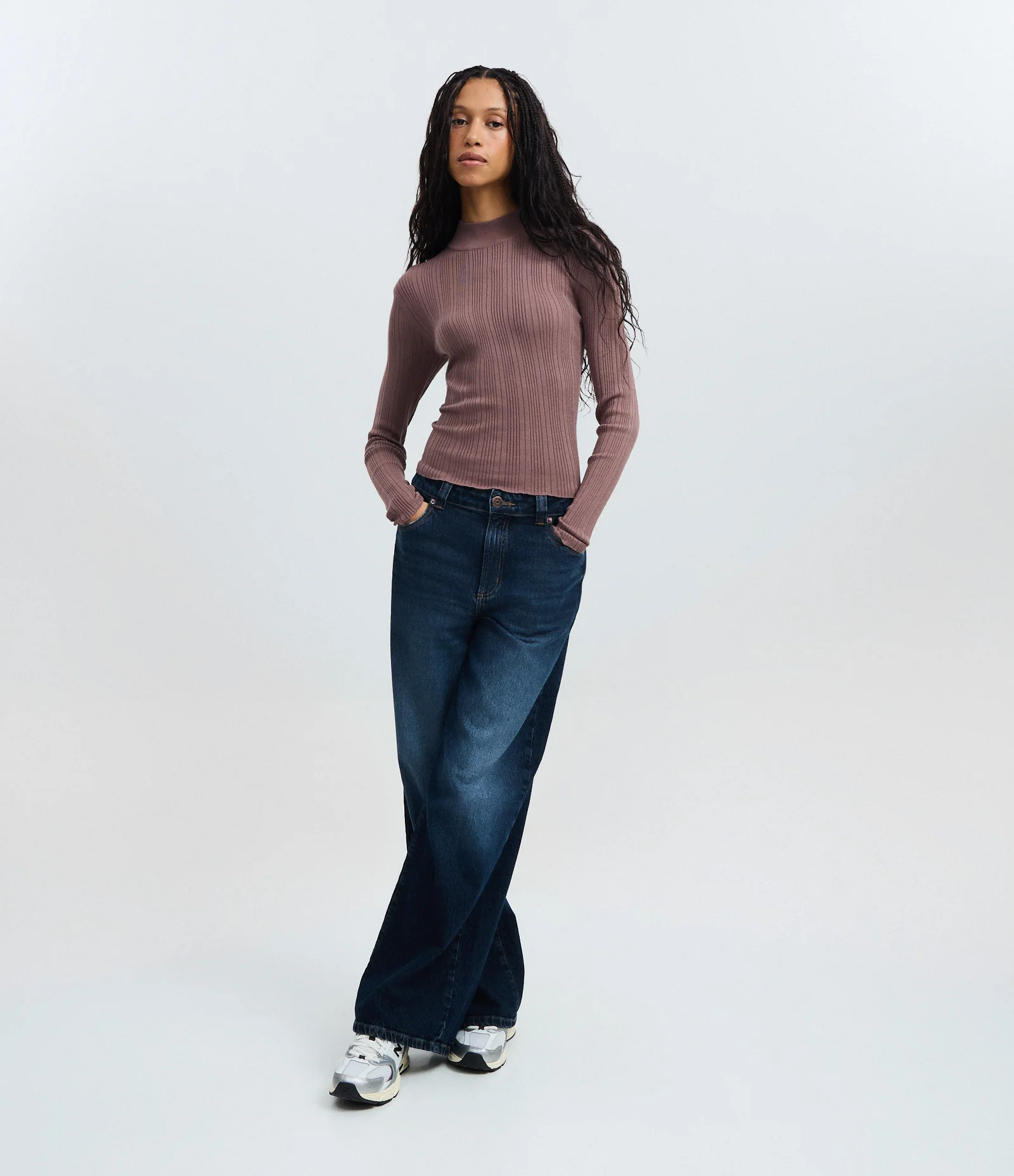 Blusa Retilínea Tricô com Gola Alta Adulto Marrom Claro 2