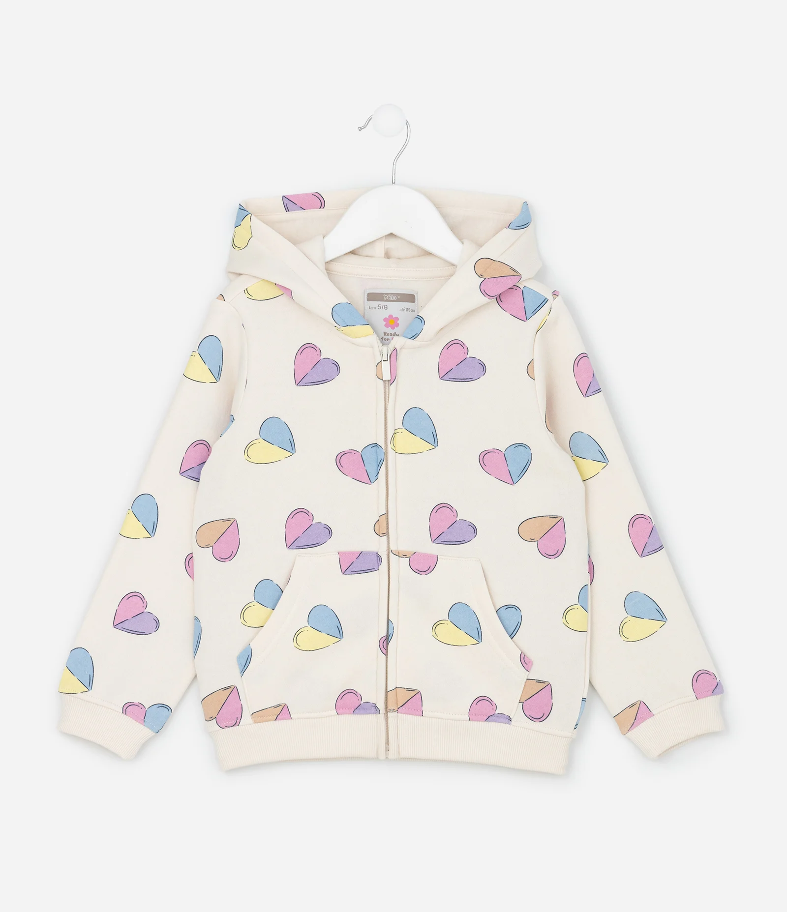 Jaqueta Infantil em Moletom com Estampa de Corações – Tam 1 a 5 Anos Off White 2