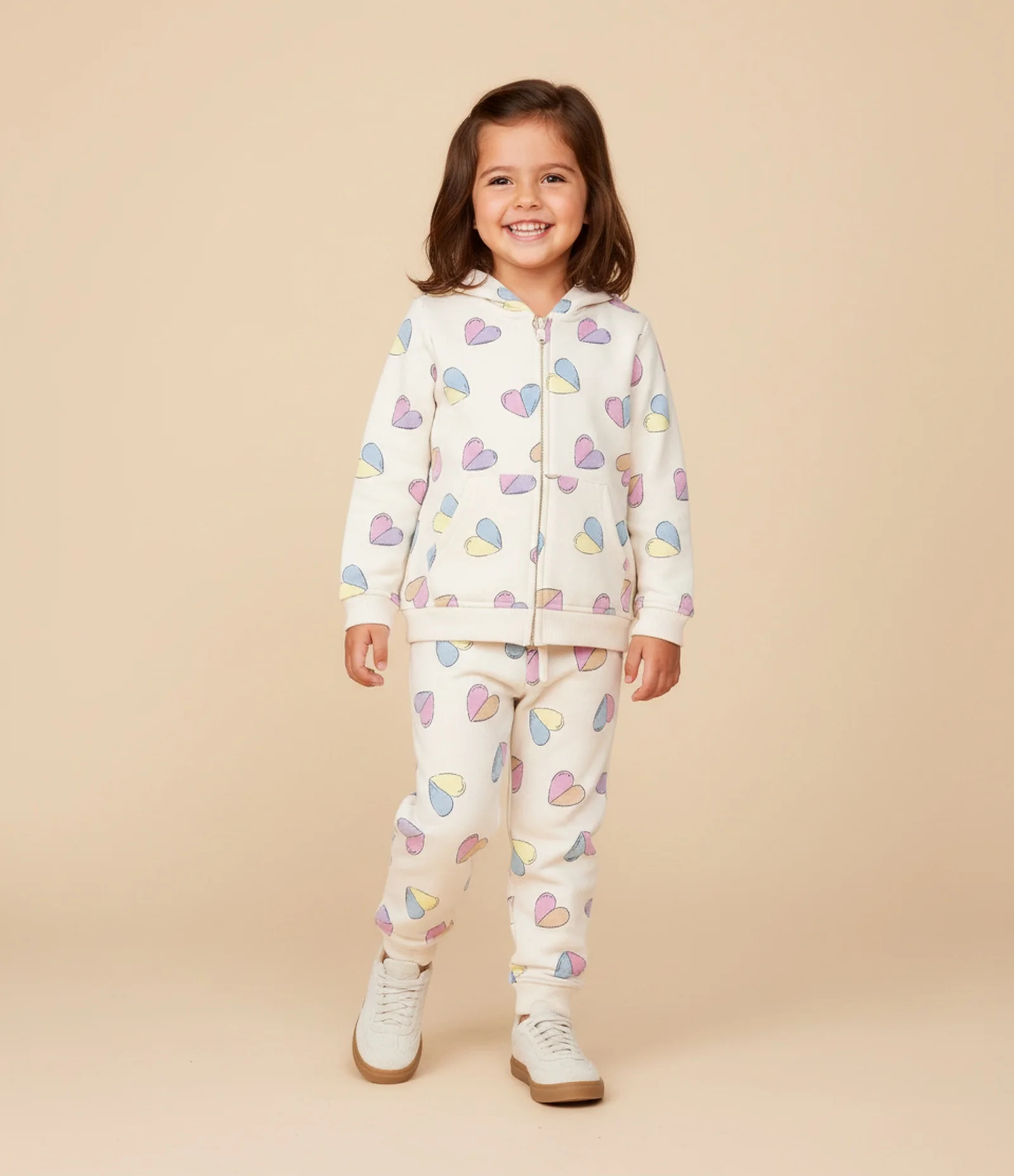 Calça Infantil Jogger com Estampa de Corações – Tam 1 a 5 Anos Off White 1