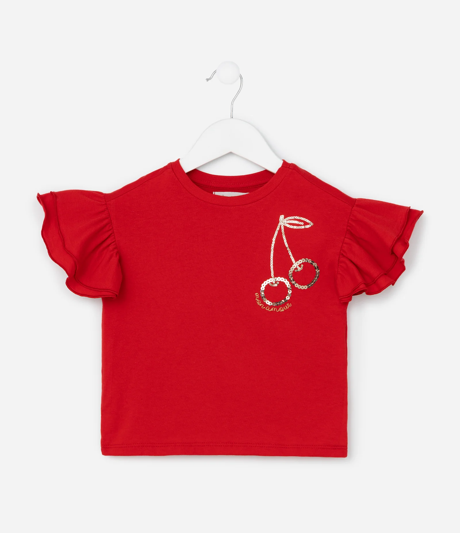 Blusa Infantil com Babadinhos e Cereja de Paetê - Tam 1 a 6 Anos Vermelho 2