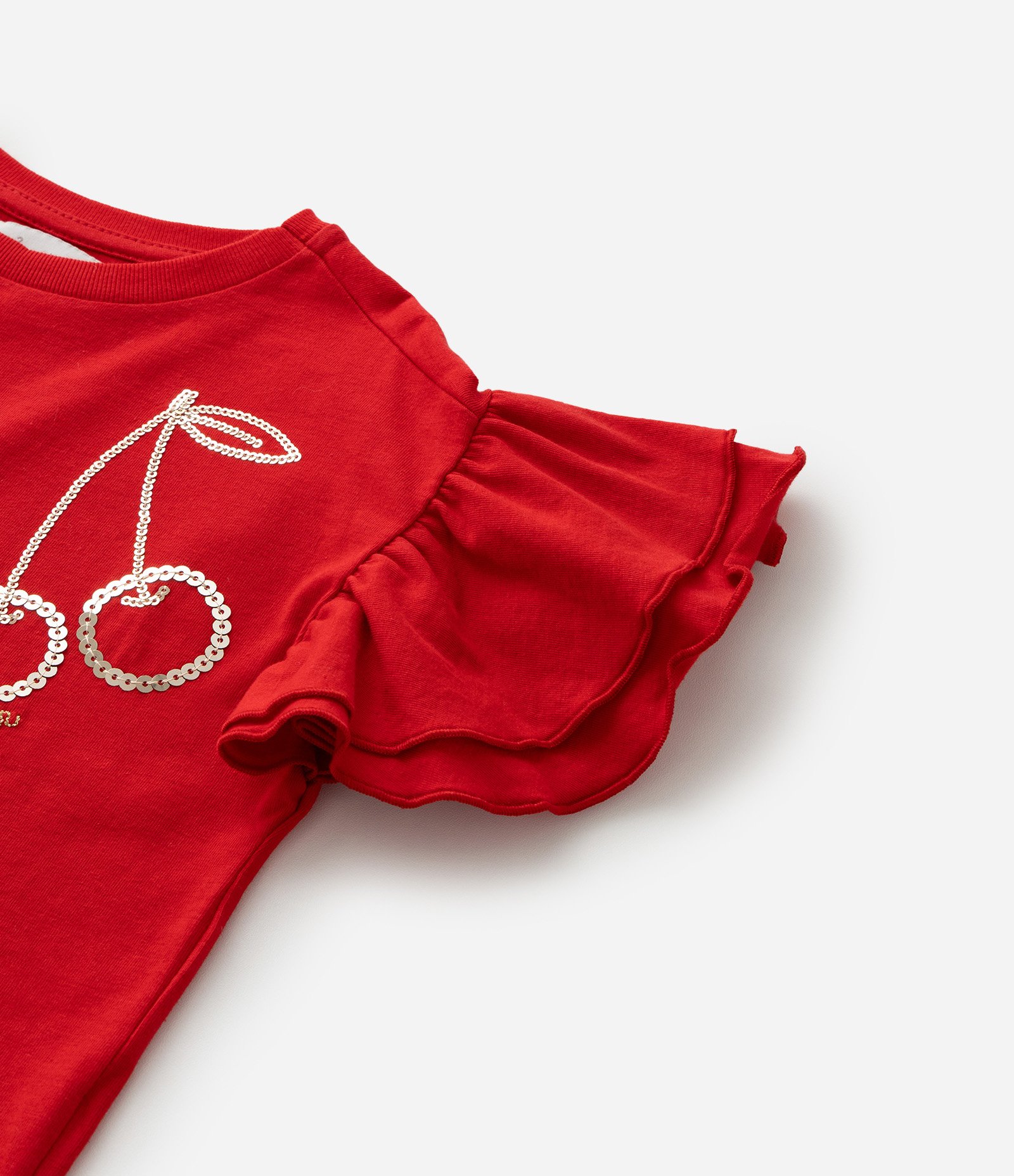 Blusa Infantil com Babadinhos e Cereja de Paetê - Tam 1 a 6 Anos Vermelho 5