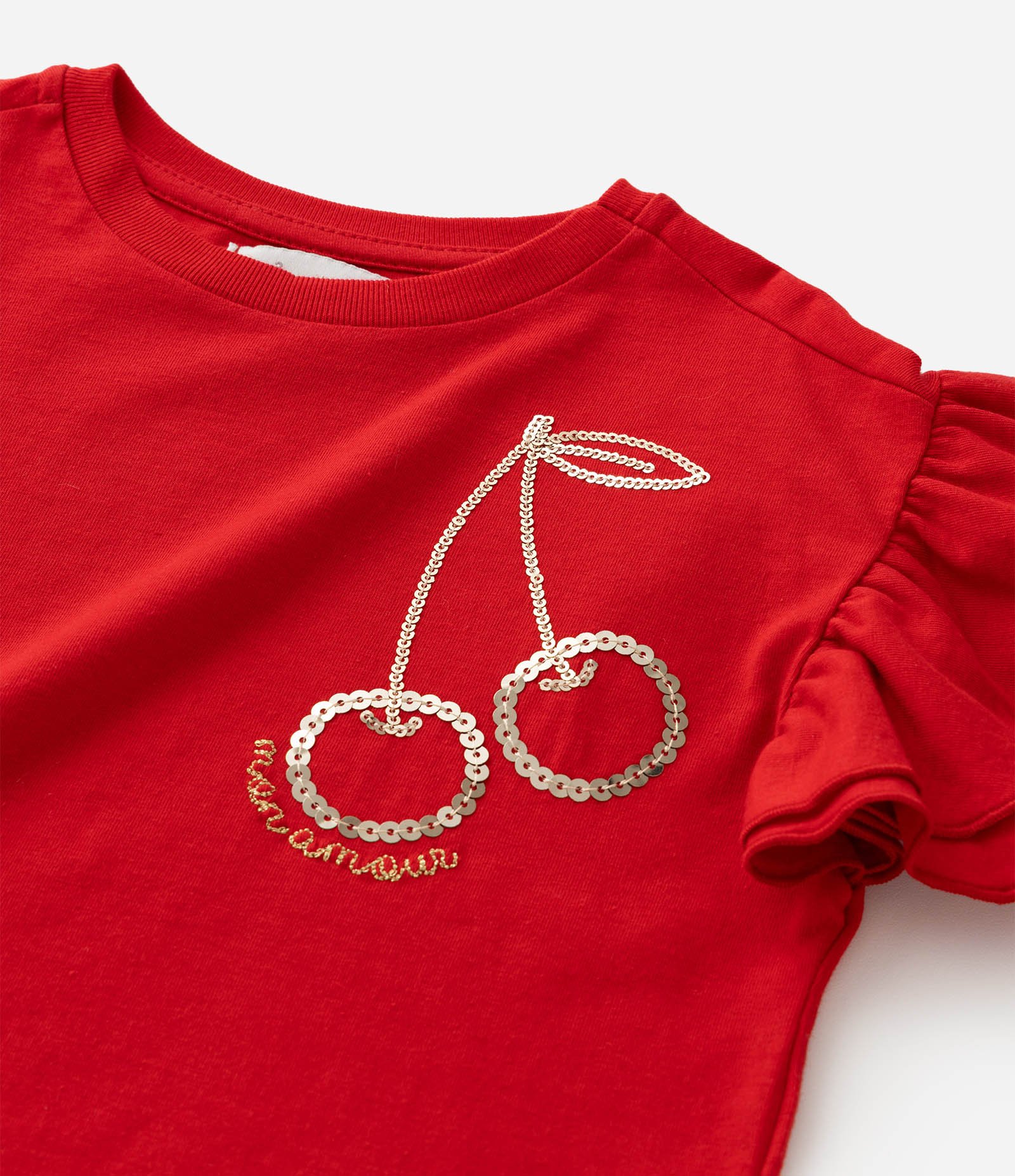Blusa Infantil com Babadinhos e Cereja de Paetê - Tam 1 a 6 Anos Vermelho 6
