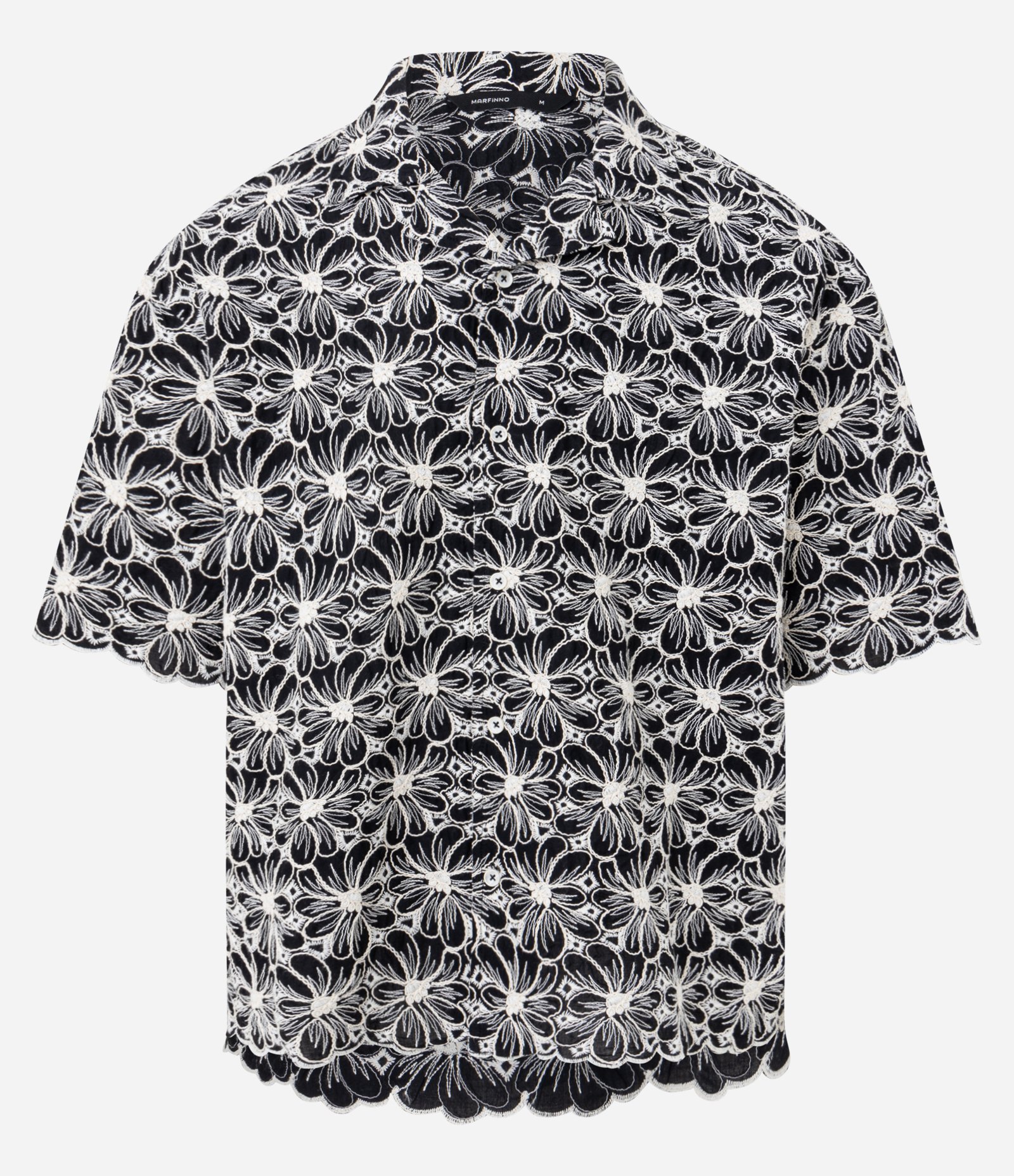 Camisa em Jacquard com Estampa Bordada de  Flores Preto 5