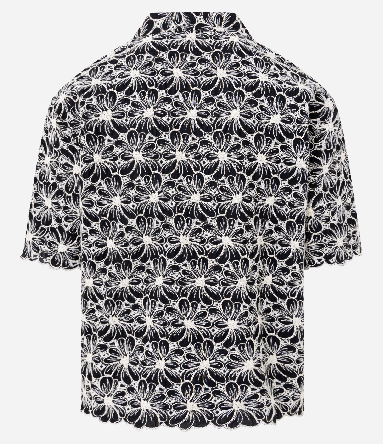 Camisa em Jacquard com Estampa Bordada de  Flores Preto 9