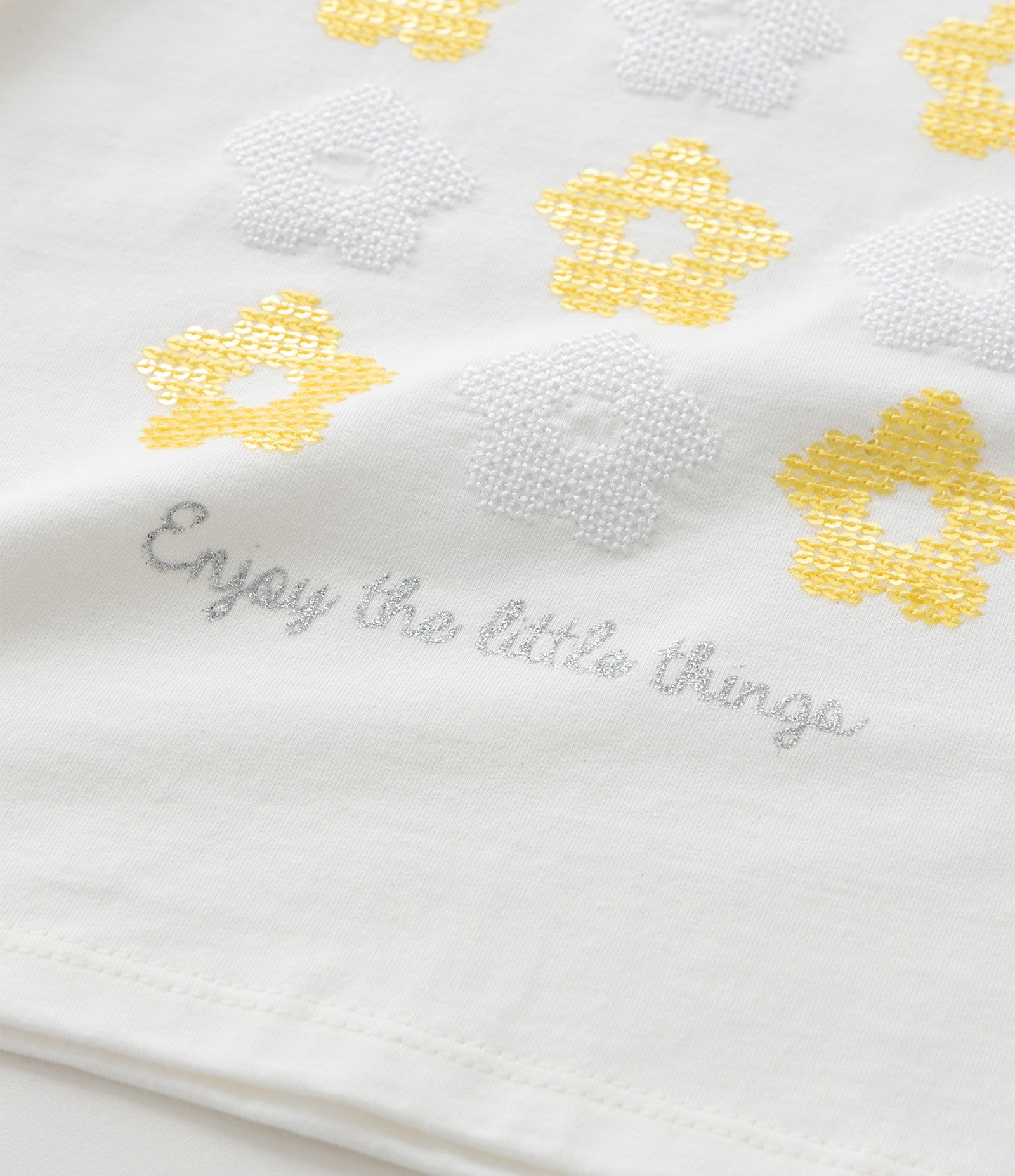 Conjunto Infantil com Flores de Paetês - Tam 1 a 6 Anos Branco/Amarelo 8