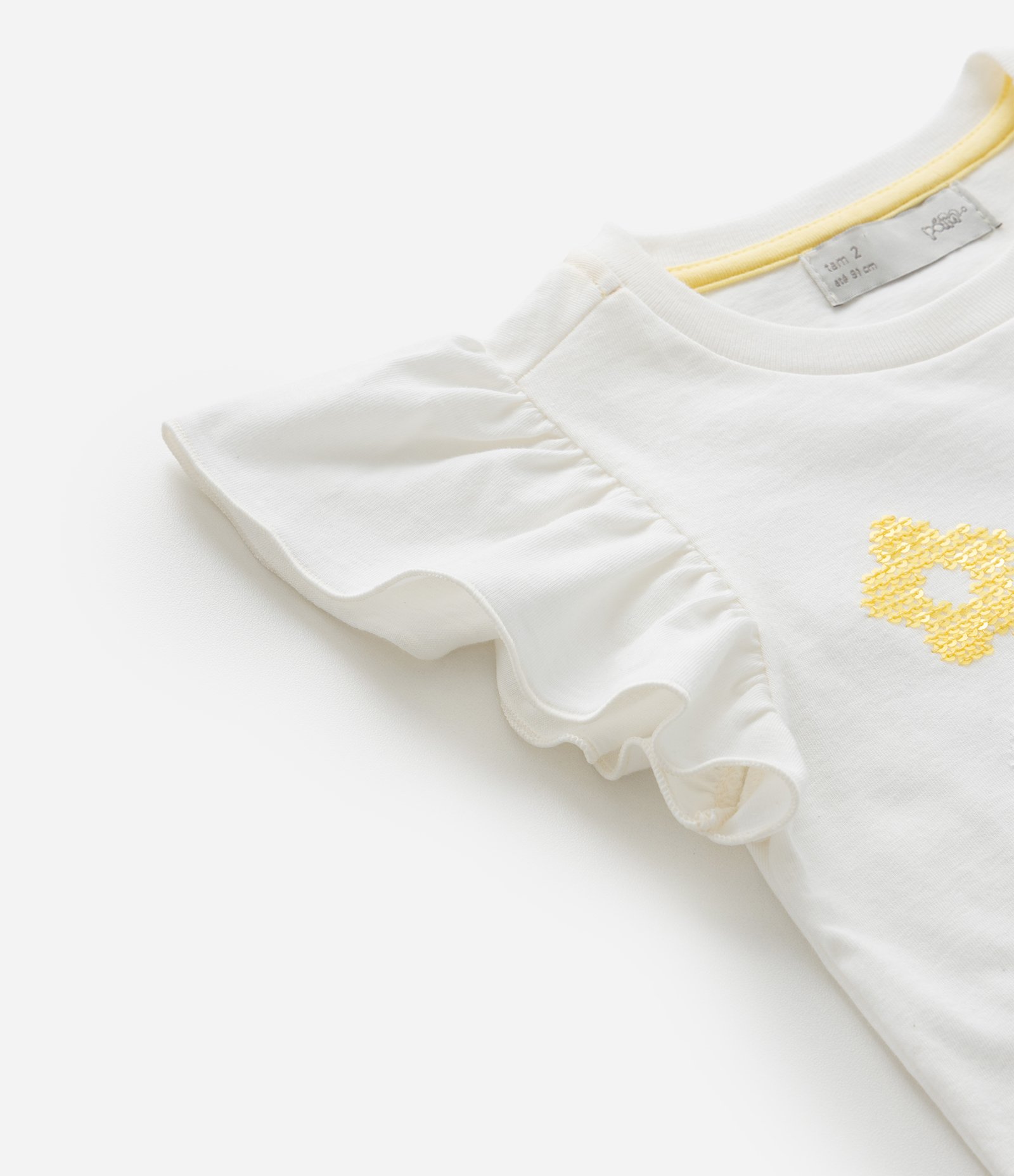Conjunto Infantil com Flores de Paetês - Tam 1 a 6 Anos Branco/Amarelo 10