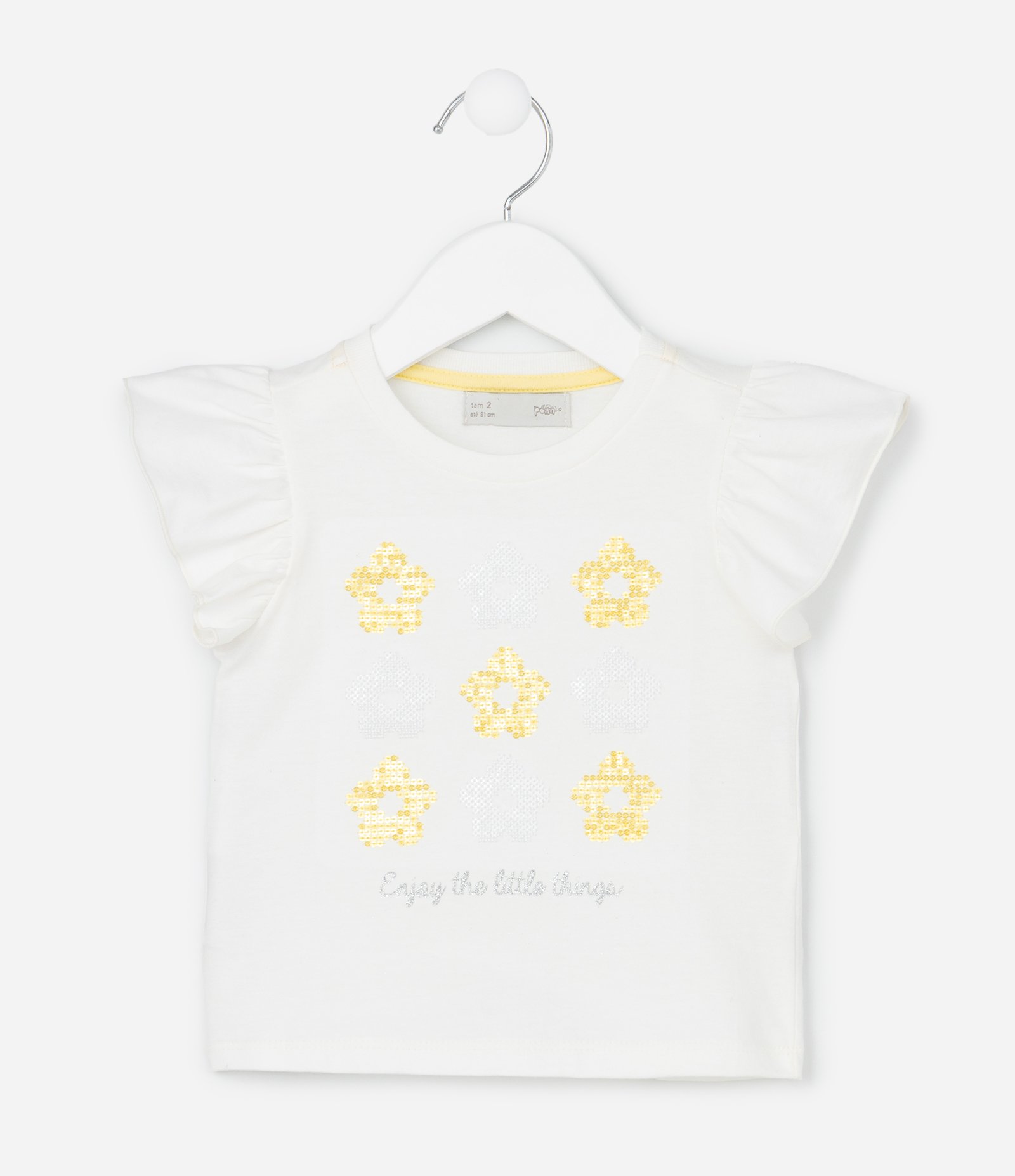 Conjunto Infantil com Flores de Paetês - Tam 1 a 6 Anos Branco/Amarelo 2