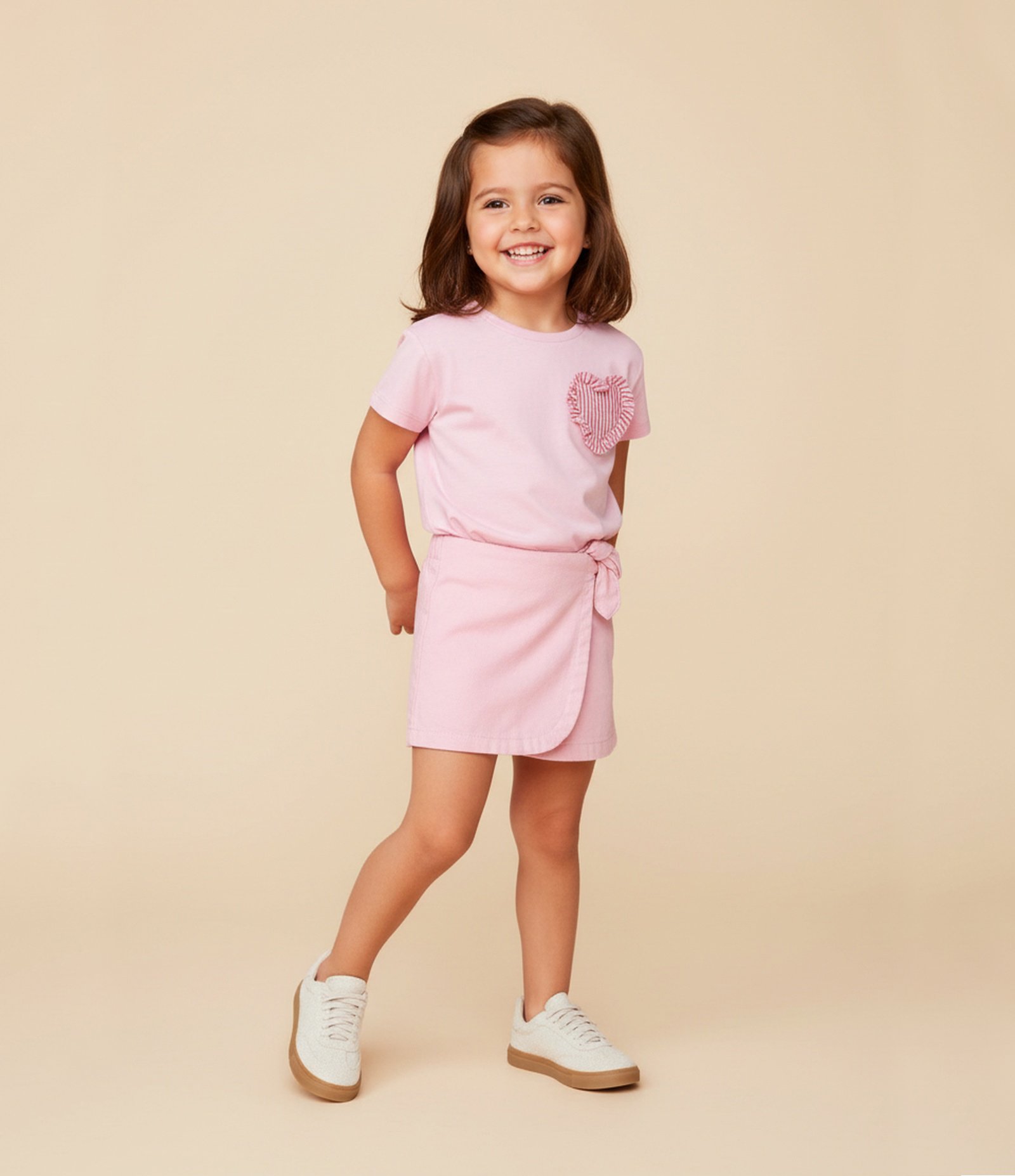 Blusa Infantil com Coração Aplicado - Tam 1 a 6 Anos Rosa 1