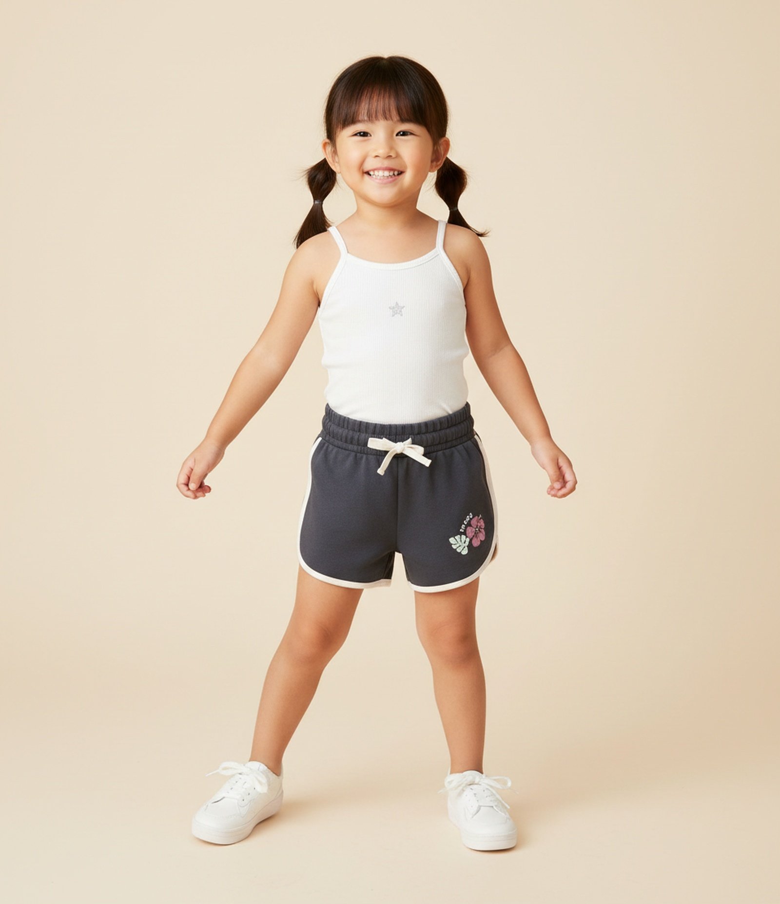 Short Infantil Runner em Moletom com Flor Localizada - Tam 1 a 6 Anos Cinza 1