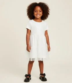 Vestido Infantil com Sobreposição de Tule - Tam 1 a 6 Anos