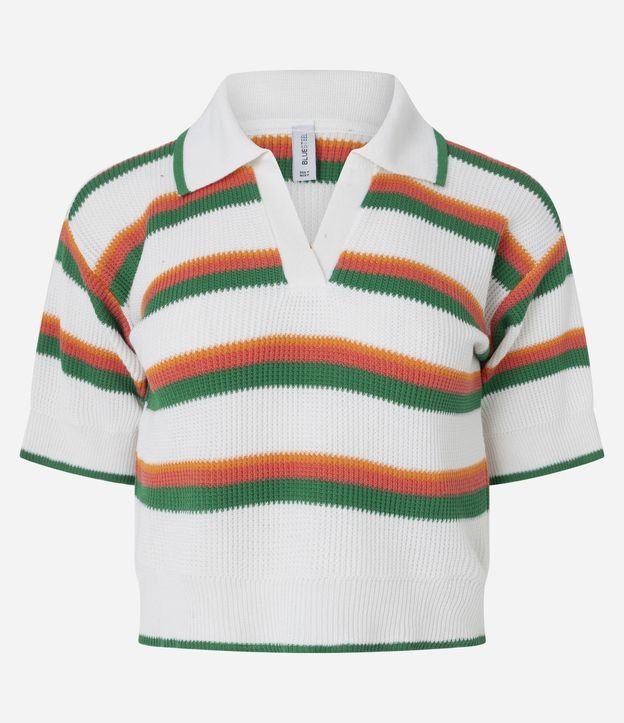 Blusa Polo Regular em Tricô com Estampa de Listras