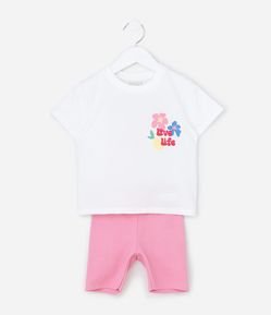 Conjunto Infantil com Estampa Floral e Lettering Love Life - Tam 1 a 6 Anos