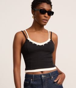 Blusa Regata Dupla com Botões em Metal Bicolor