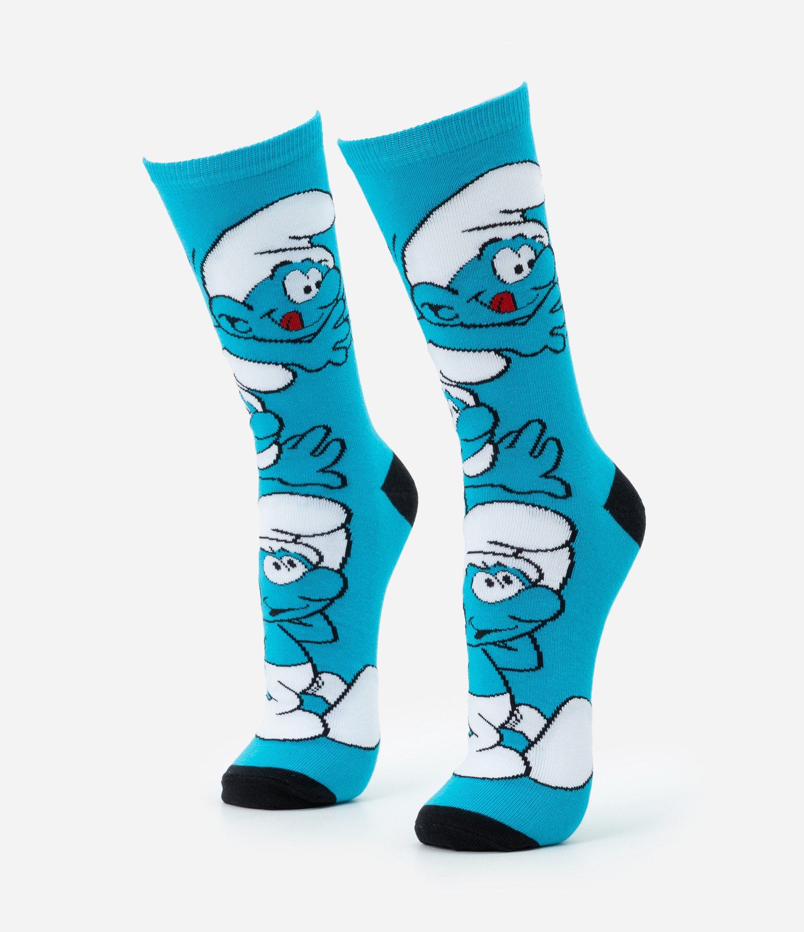 Meia Cano Alto em Algodão com Estampa dos Smurfs Azul 1