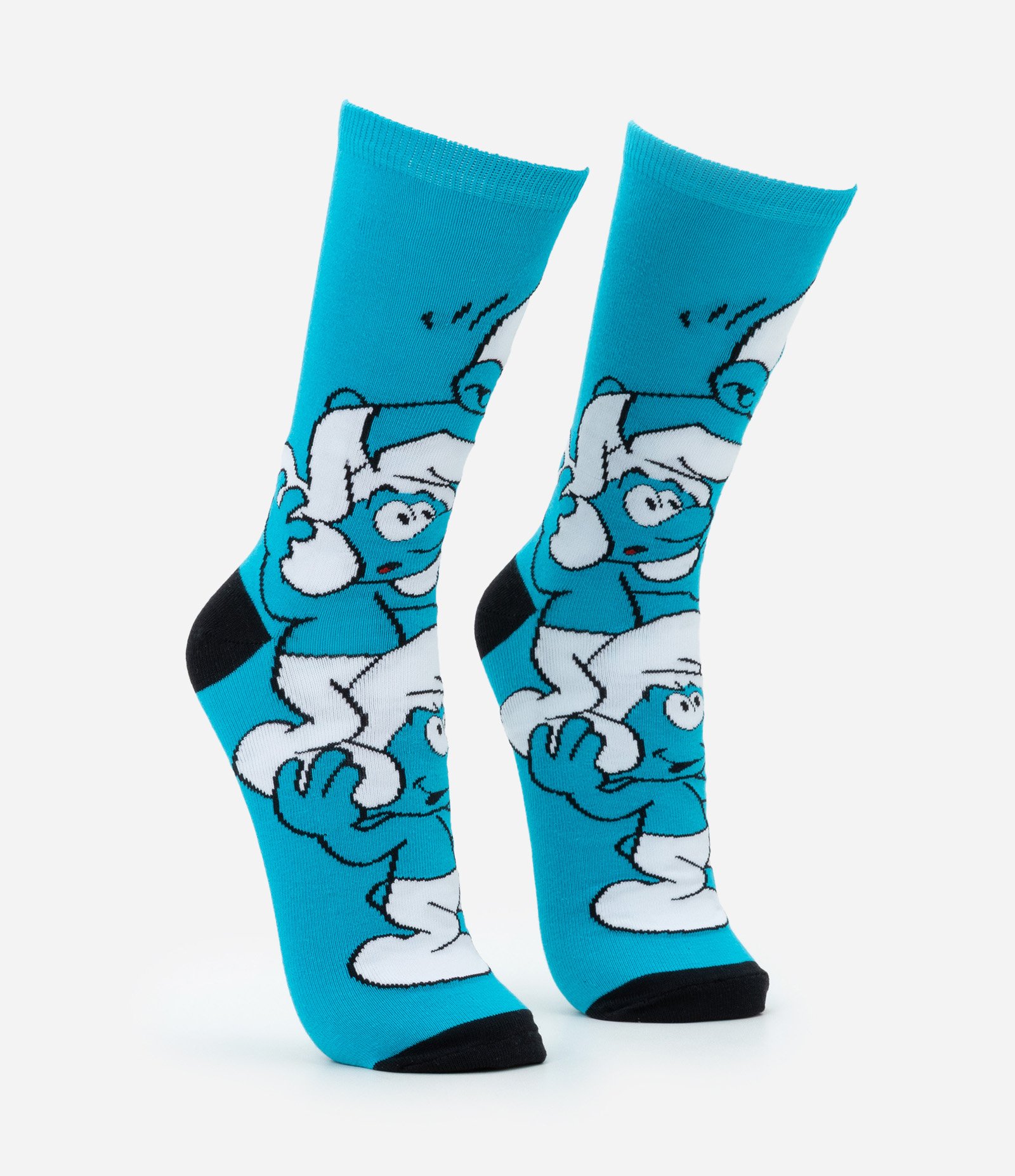 Meia Cano Alto em Algodão com Estampa dos Smurfs Azul 2