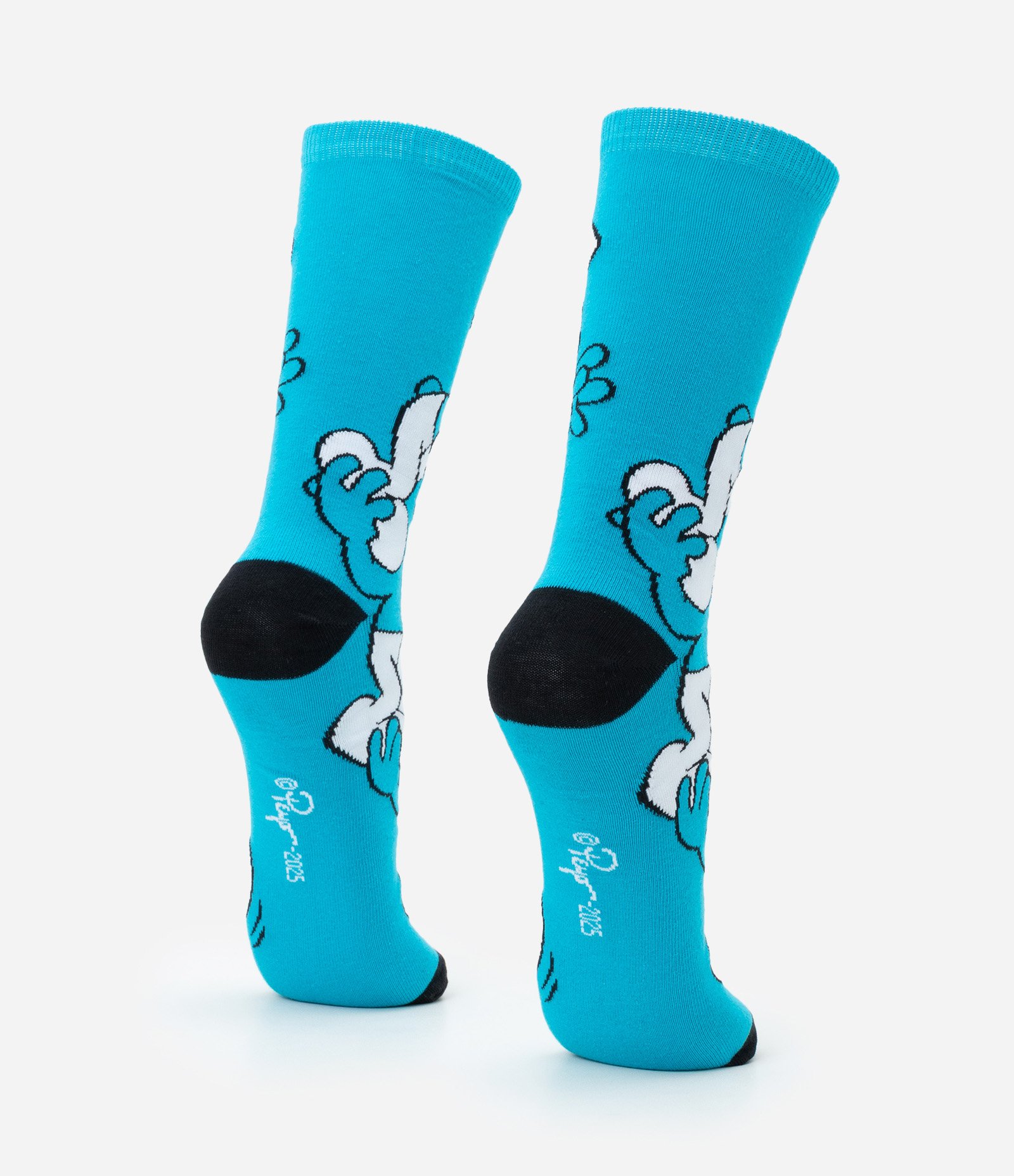 Meia Cano Alto em Algodão com Estampa dos Smurfs Azul 3