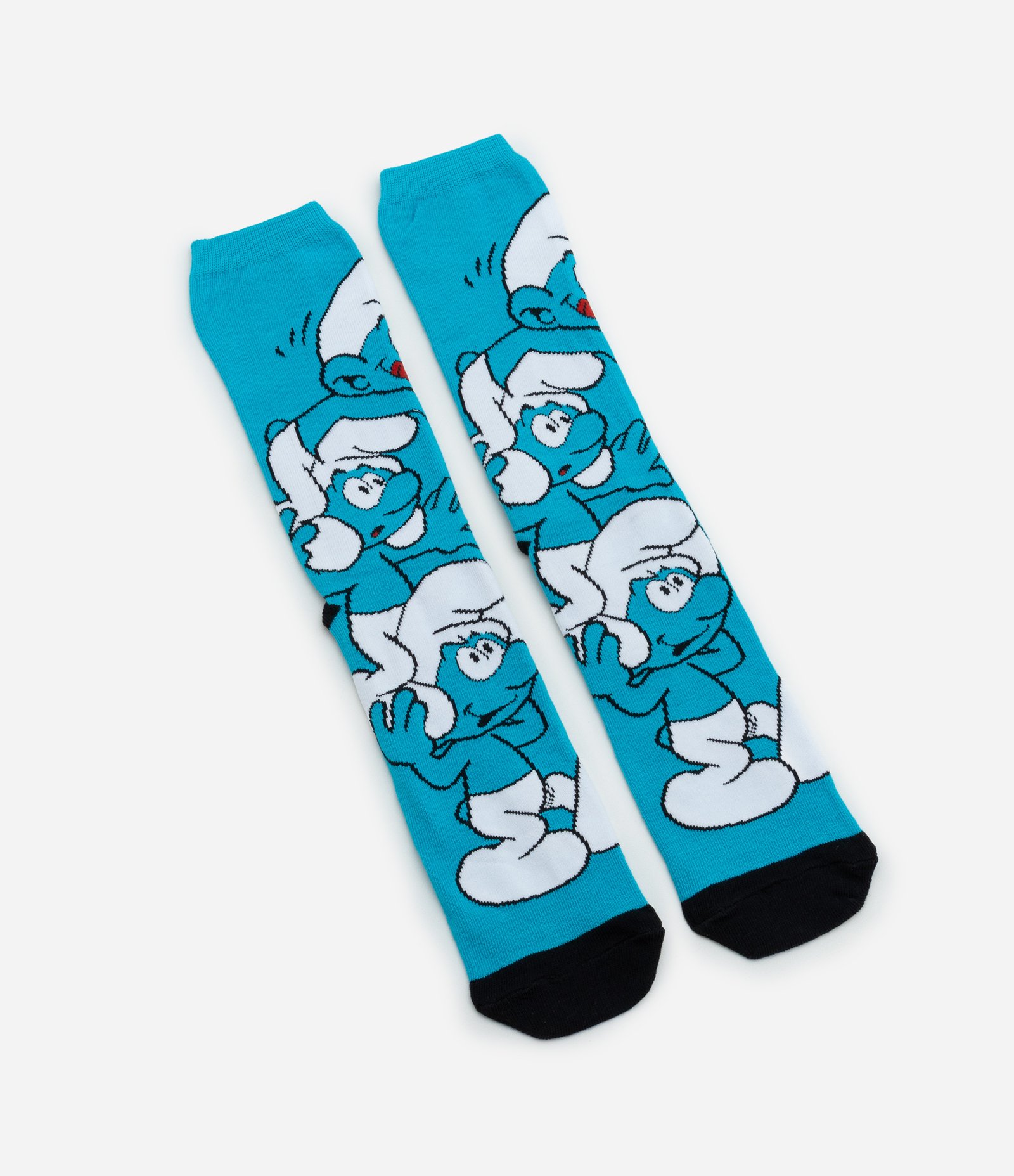 Meia Cano Alto em Algodão com Estampa dos Smurfs Azul 4