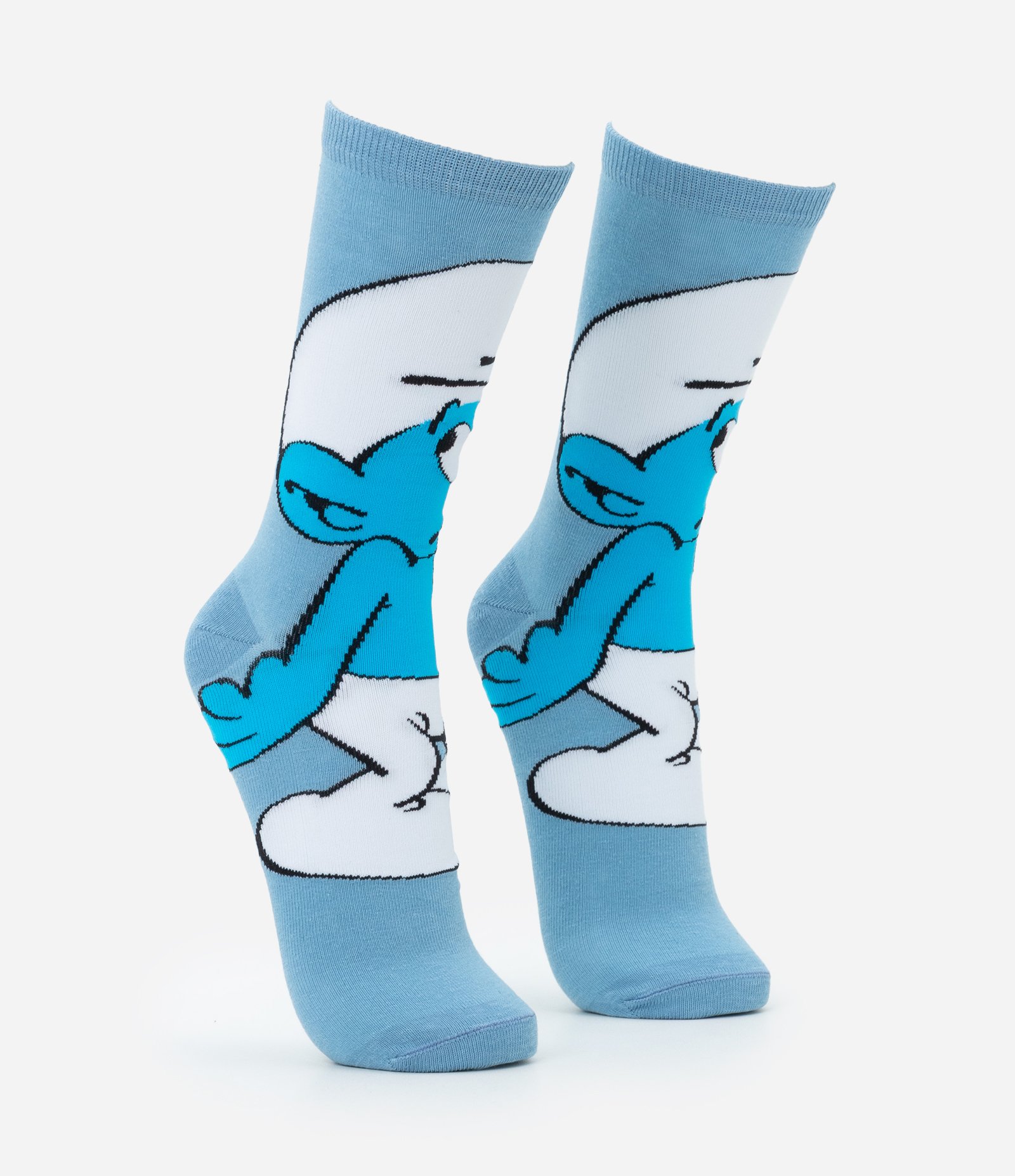 Meia Cano Alto em Algodão com Estampa de Smurfs Azul 2