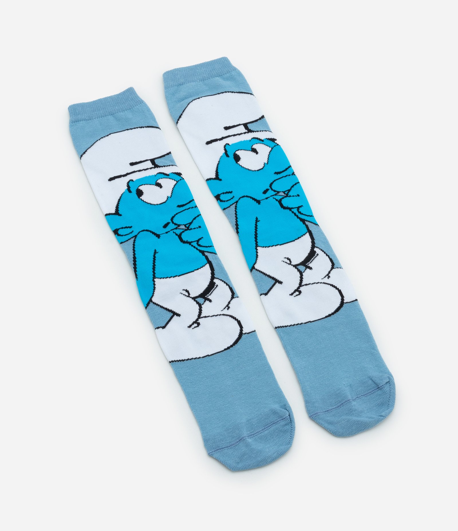 Meia Cano Alto em Algodão com Estampa de Smurfs Azul 4
