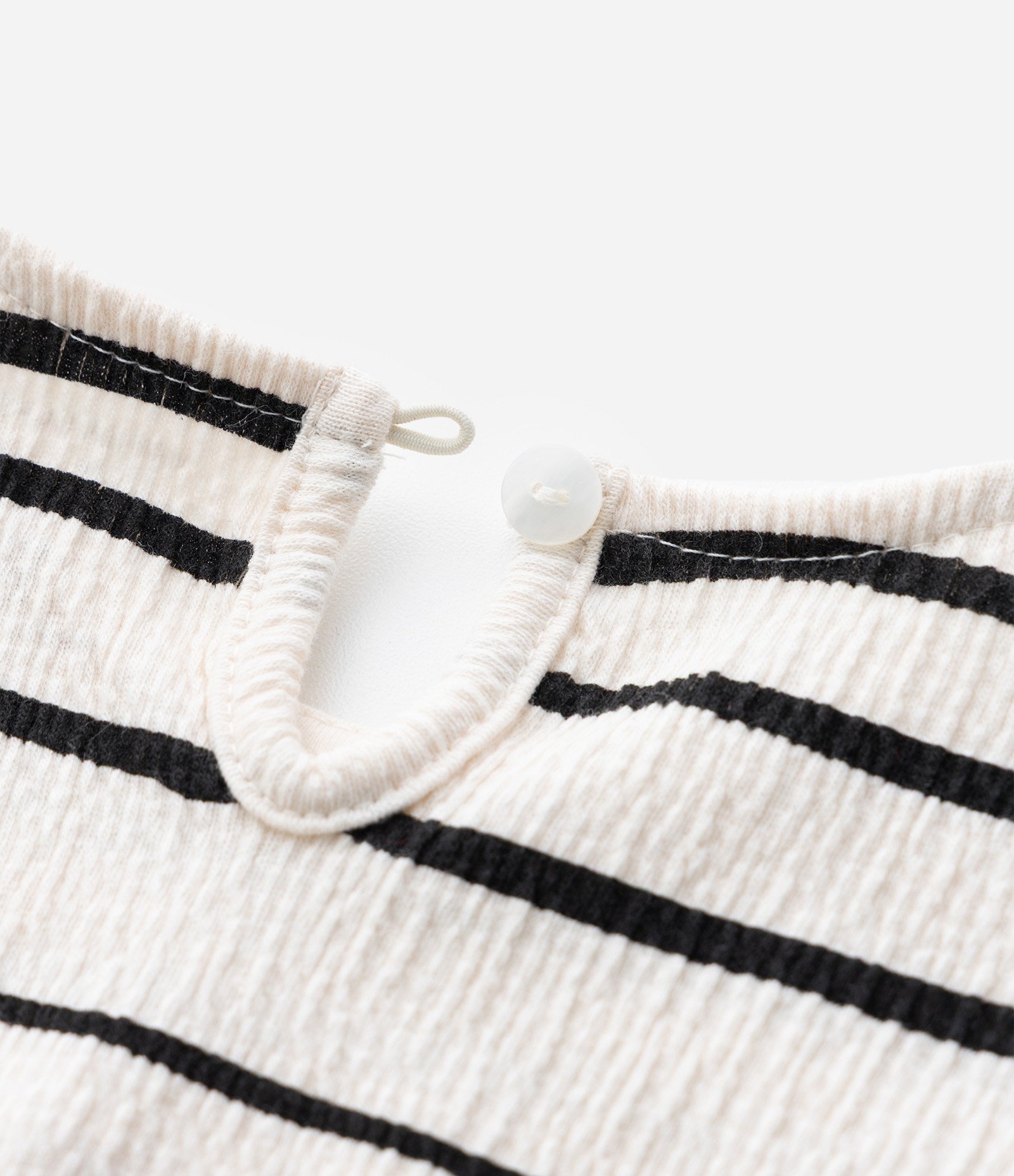 Conjunto Infantil em Anarruga com Estampa de Listras e Babadinhos - Tam 1 a 6 Anos Bege/Preto 9