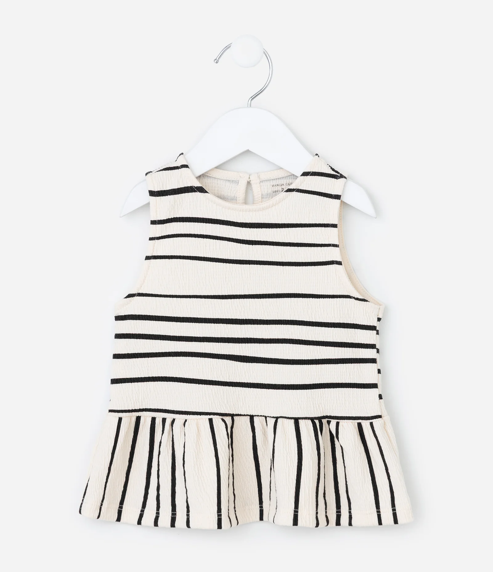 Conjunto Infantil em Anarruga com Estampa de Listras e Babadinhos - Tam 1 a 6 Anos Bege/Preto 2